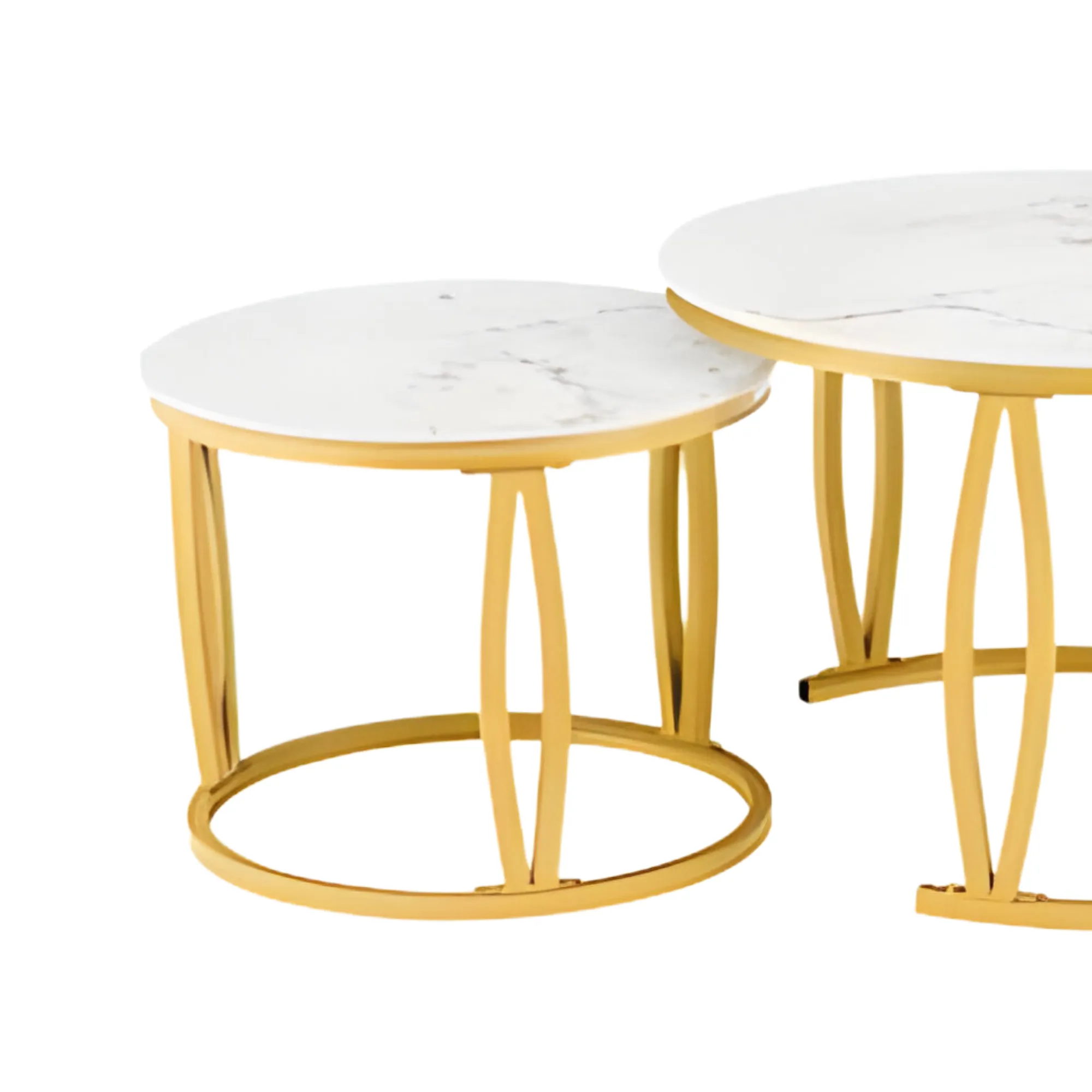 2Pcs Of Modern Round Living Room Marble Top Nesting Coffee CT-28-6 White & Gold Table