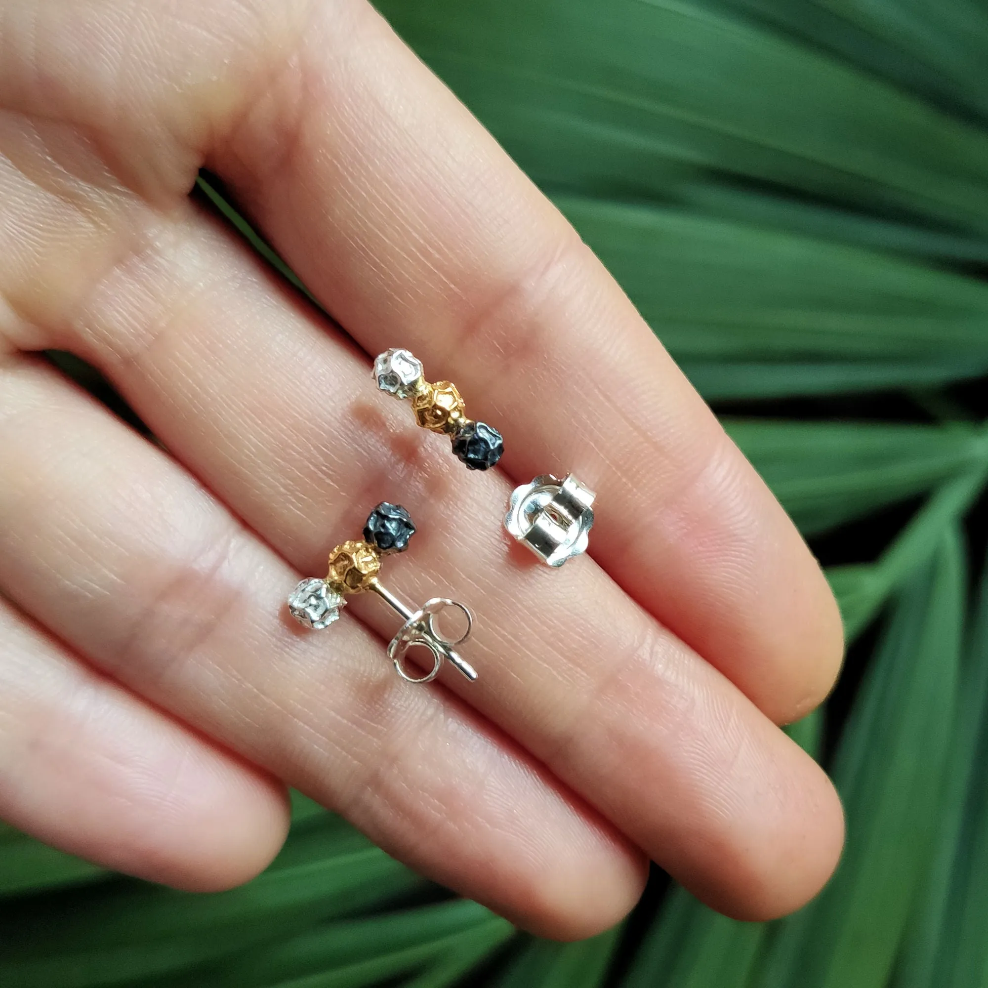 A silver three colours bar stud earrings