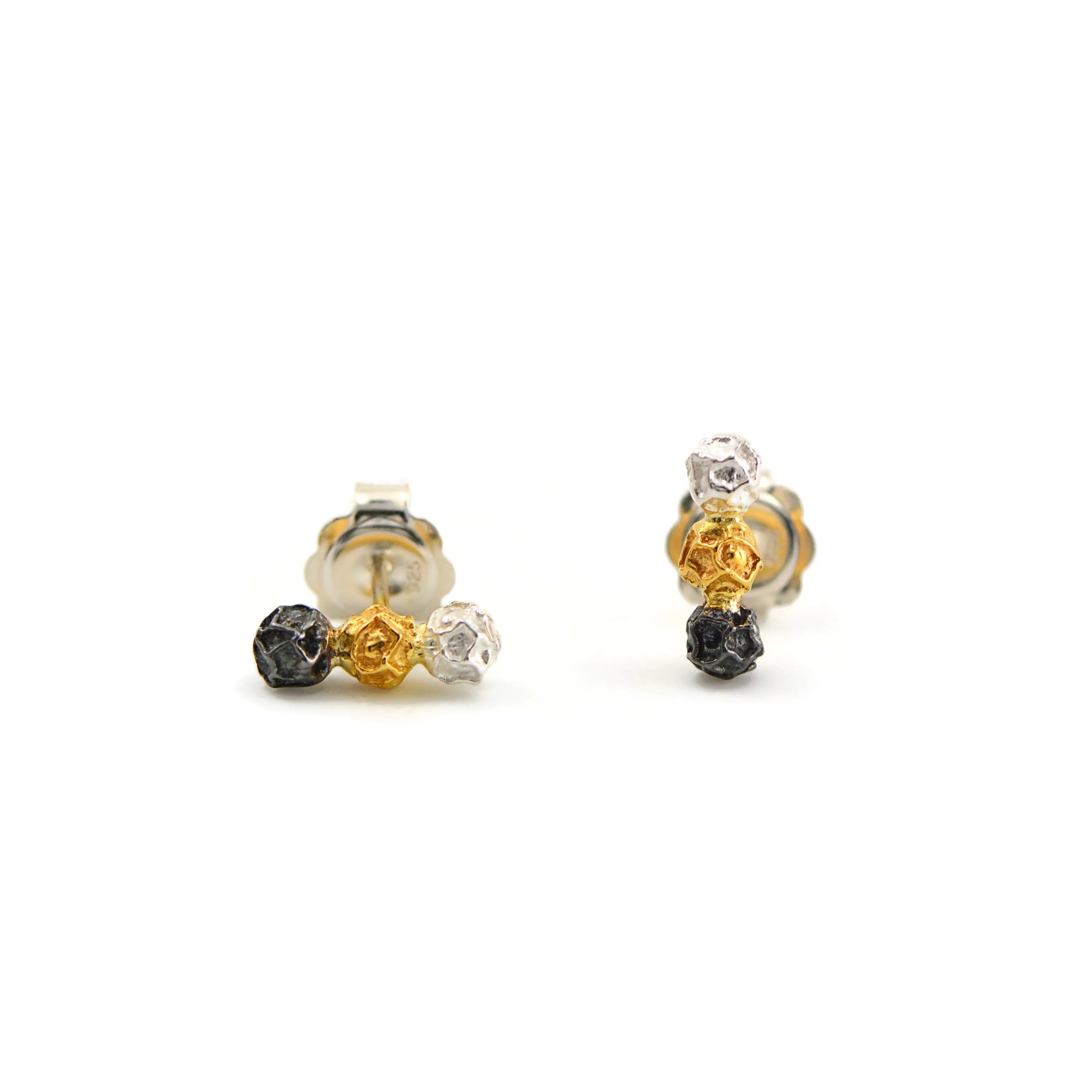 A silver three colours bar stud earrings