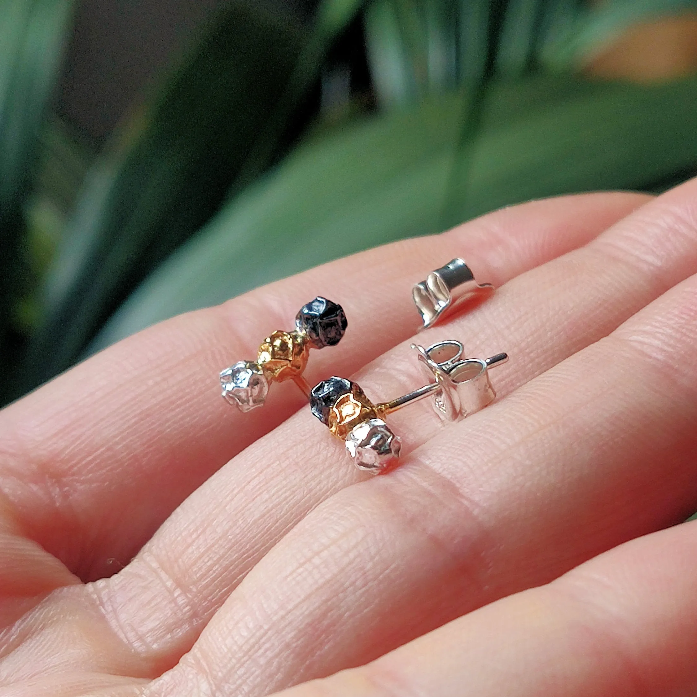 A silver three colours bar stud earrings