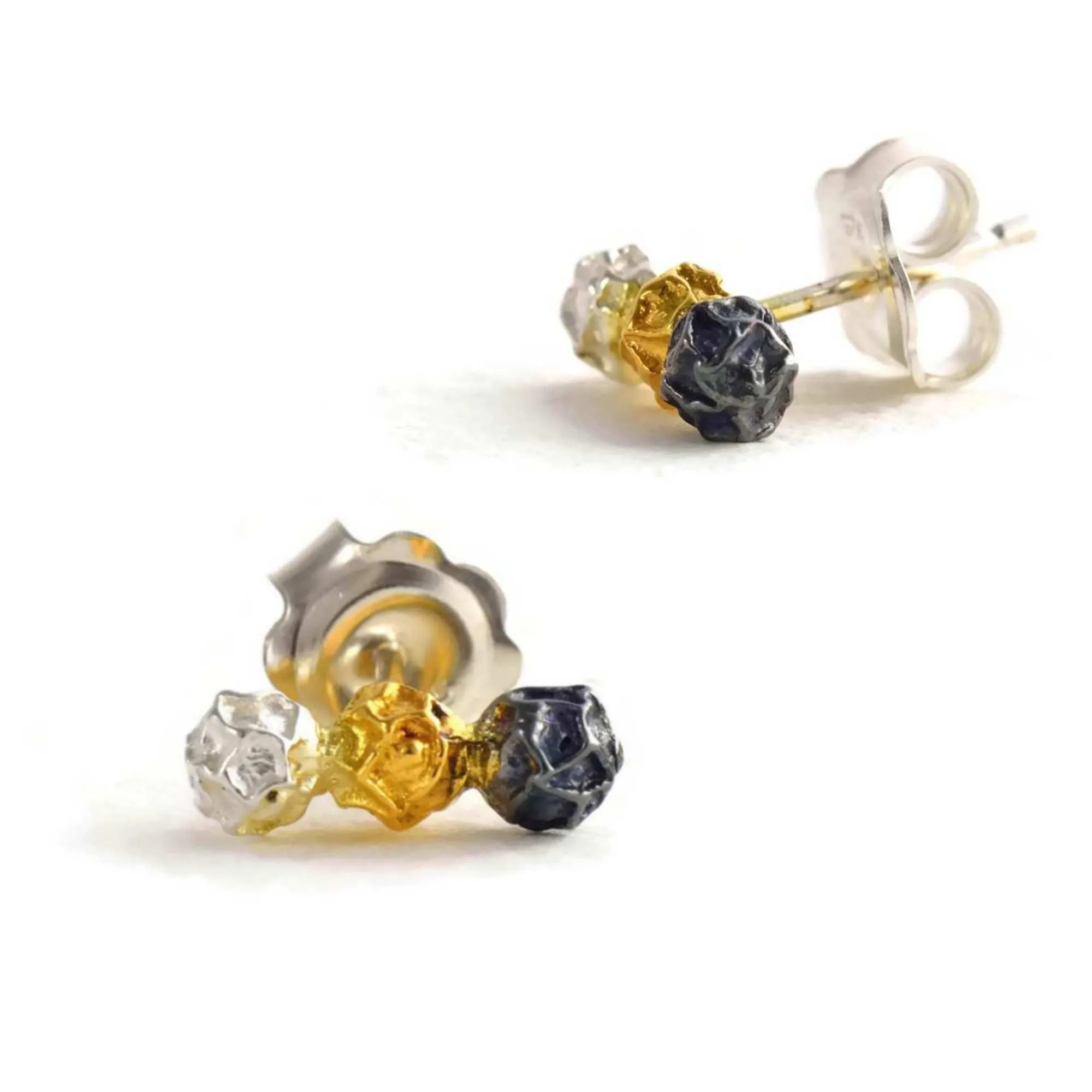 A silver three colours bar stud earrings