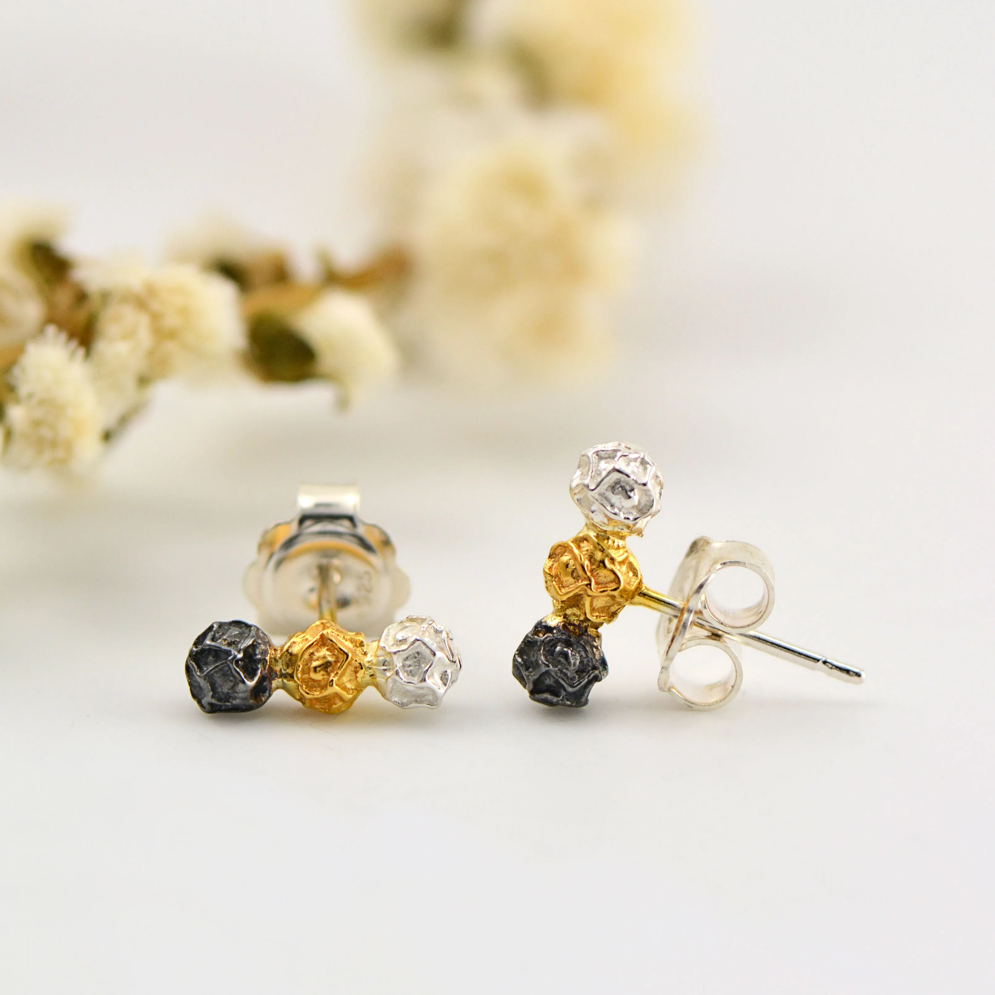 A silver three colours bar stud earrings