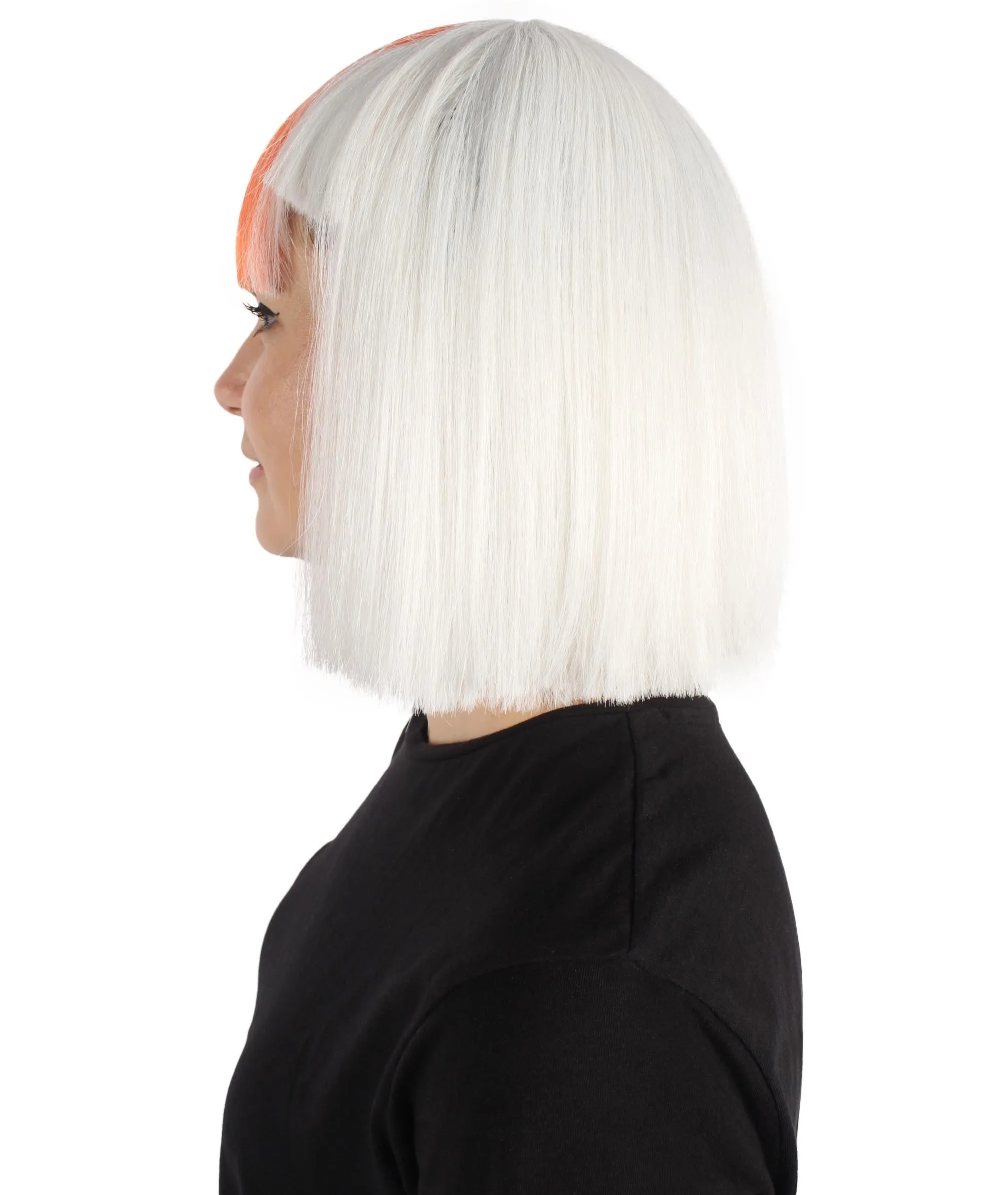Adult Women's Blunt Cut White and Orange Bob Wig | | Perfect for Cosplay | Flame-retardant Synthetic Fiber