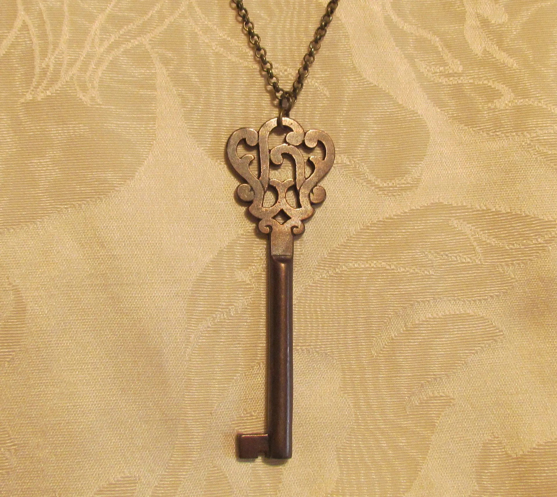 Antique Bronze Key Necklace Ornate Antique Skeleton Key