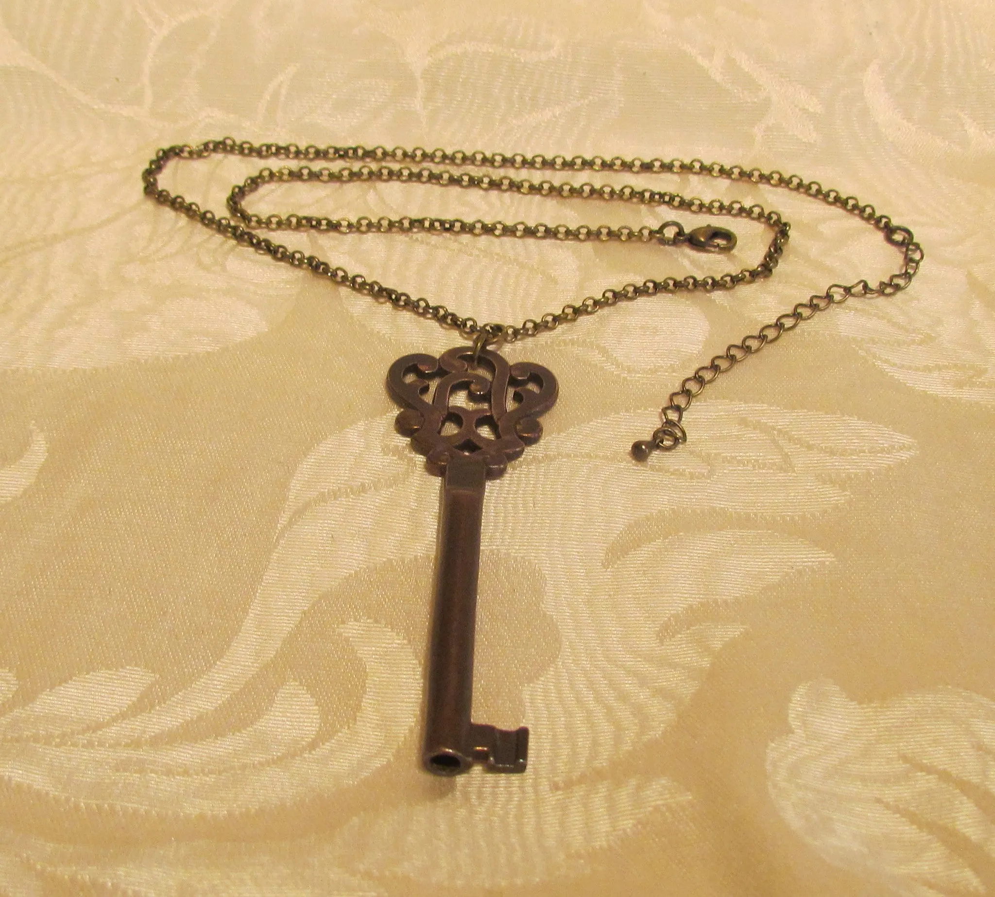 Antique Bronze Key Necklace Ornate Antique Skeleton Key