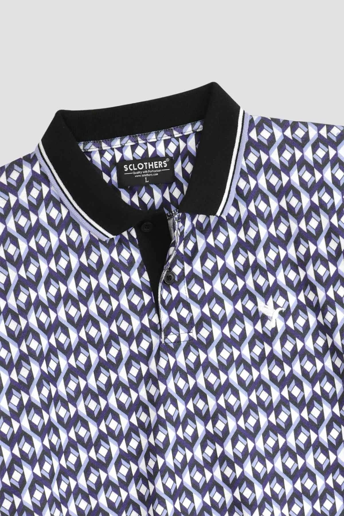 Blue Abstract Printed Polo Shirt (Plus size) - A24 - MP0270P