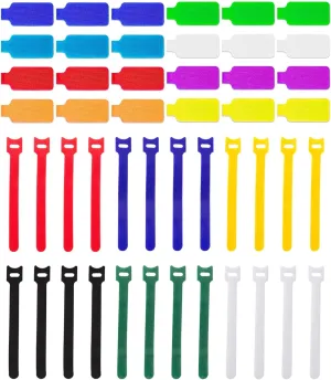 Cable Management Sets, 24 Pcs Multicolor Cable Labels and 24 Pcs Reusable Fastening Cable Ties, Cord Label, Wire Labels - For Home, Office, Desk, Wire, Cable Organizer, Cord Management