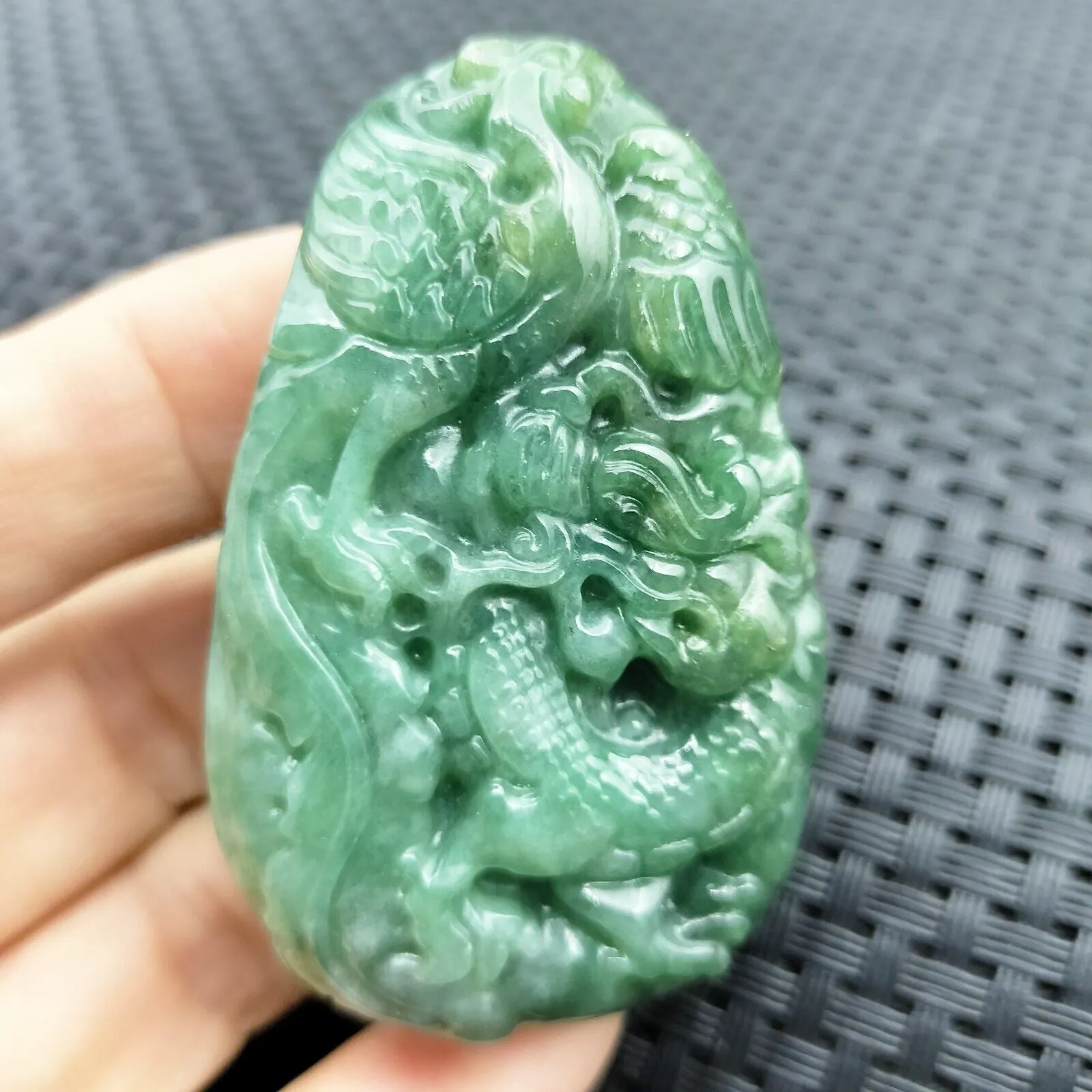 Certified Green Natural Type A Jade Jadeite Carved Dragon Phoenix Pendant