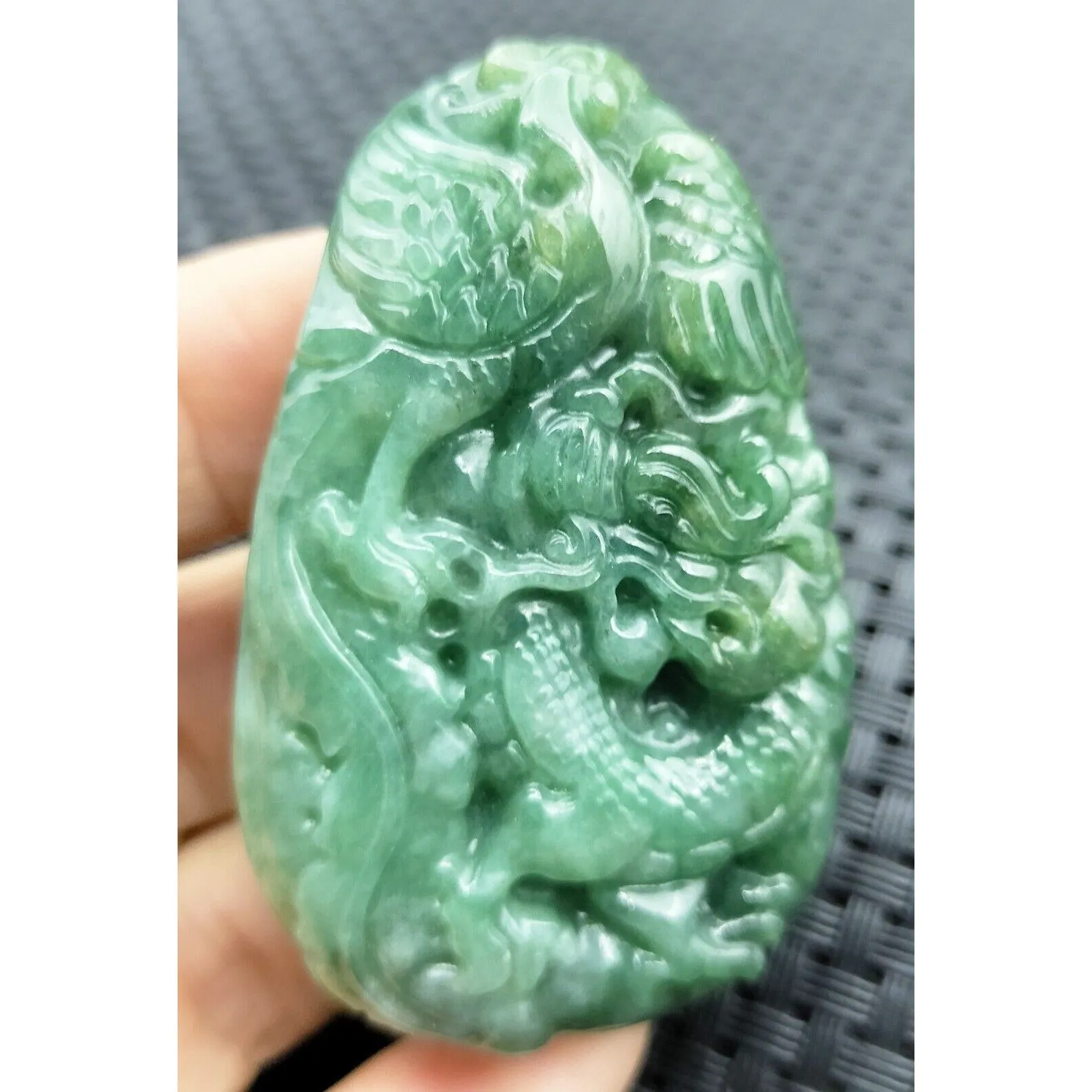 Certified Green Natural Type A Jade Jadeite Carved Dragon Phoenix Pendant