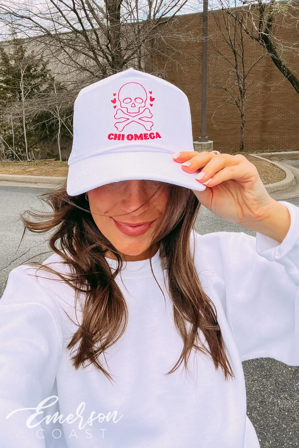 Chi Omega Skull and Crossbones Trucker Hat