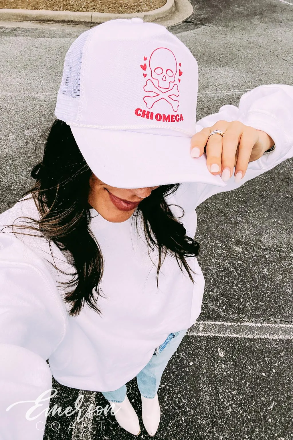 Chi Omega Skull and Crossbones Trucker Hat