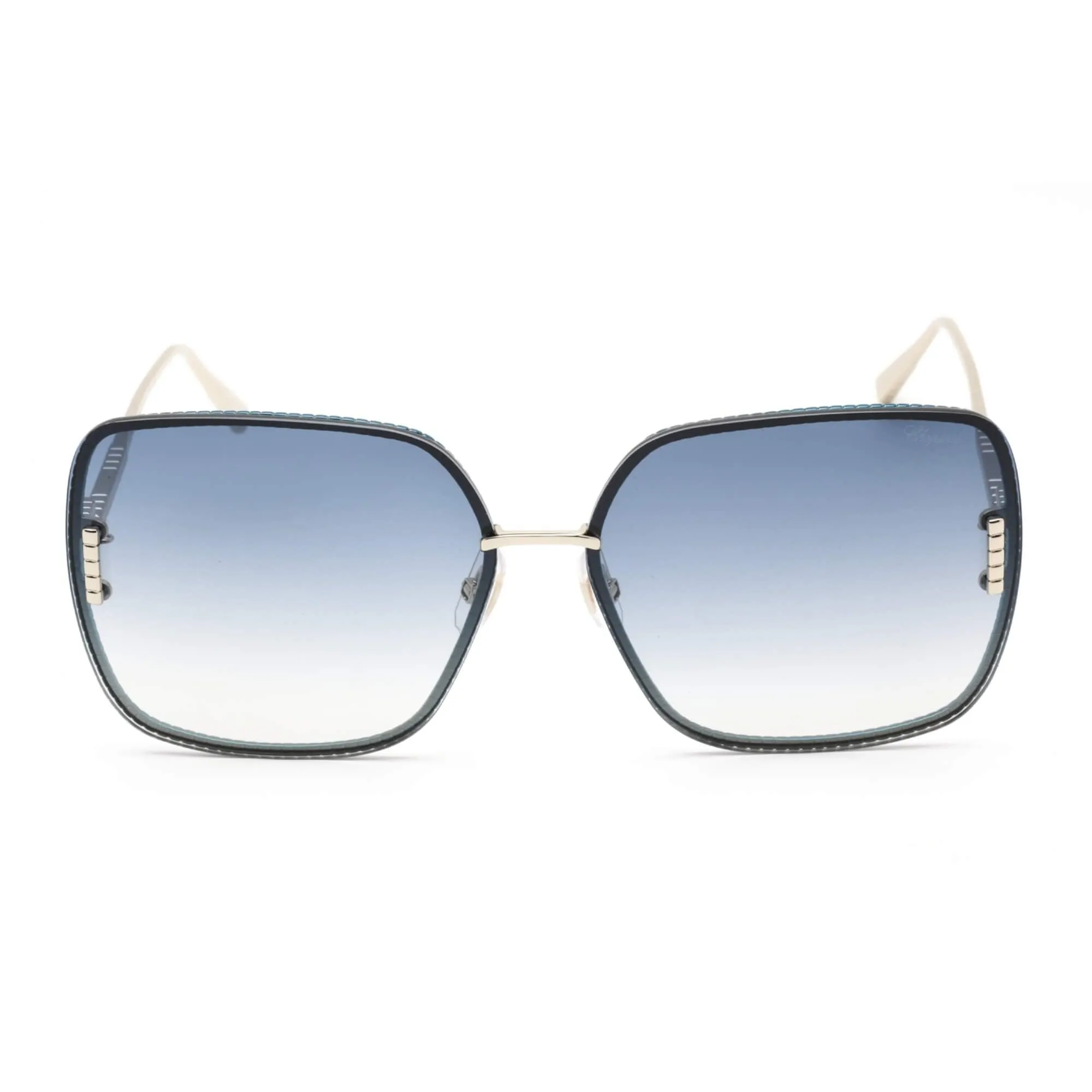 Chopard Women's Sunglasses - Light Gold/Black/Blue Butterfly Shaped Frame SCHF72M SNAZ