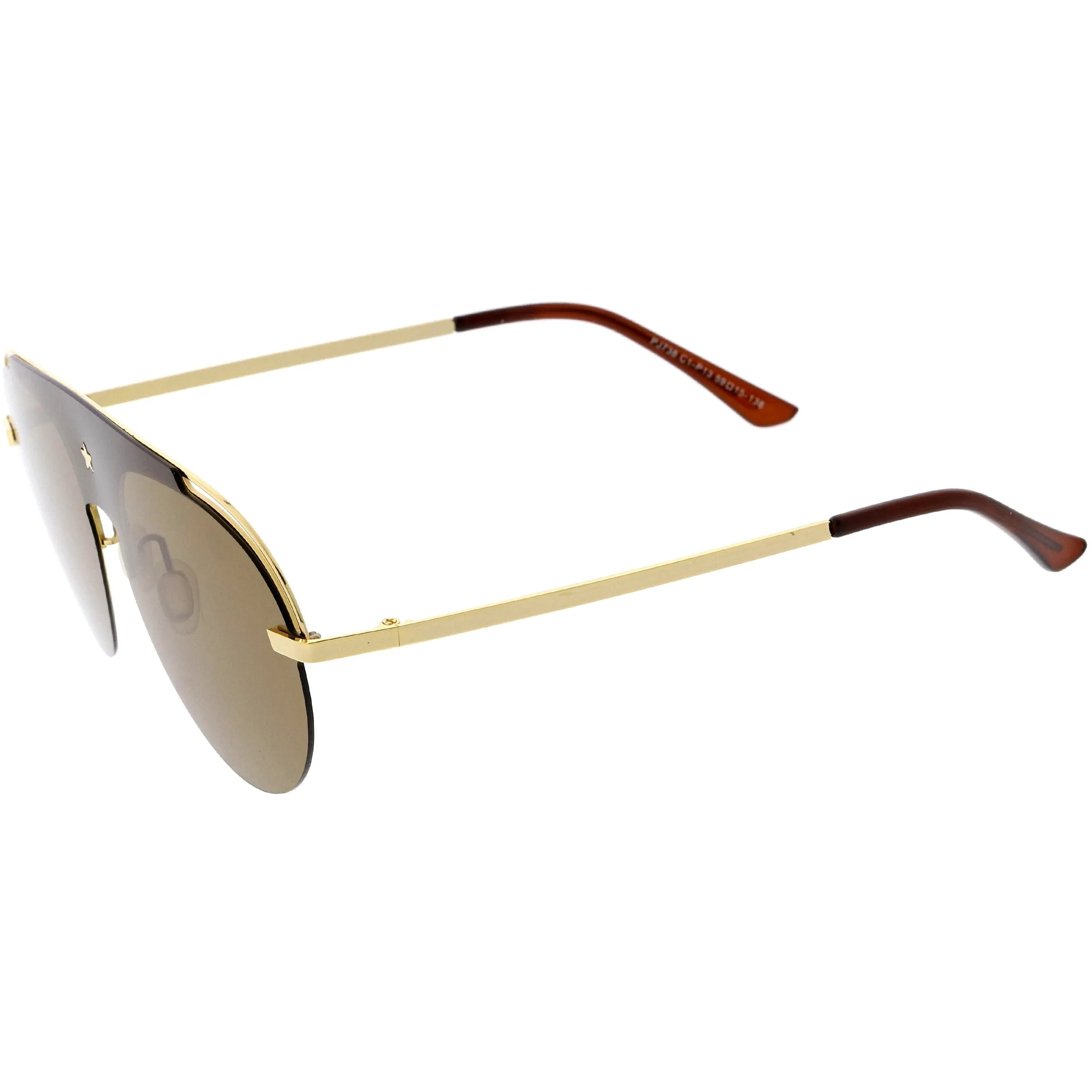 Classic Pilot Metal Brow Bar Star Detail Semi-Rimless Polarized Aviator Sunglasses D007