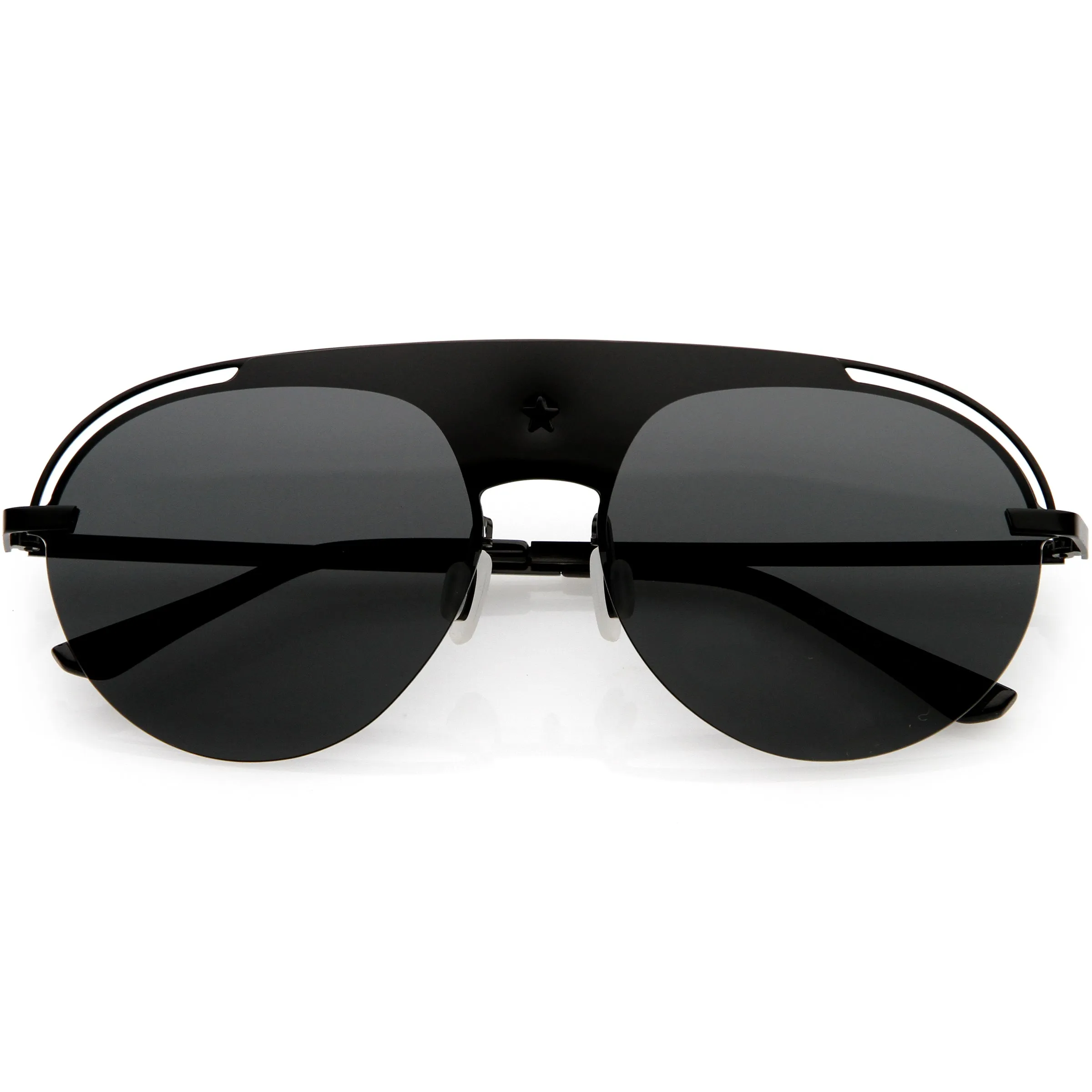 Classic Pilot Metal Brow Bar Star Detail Semi-Rimless Polarized Aviator Sunglasses D007
