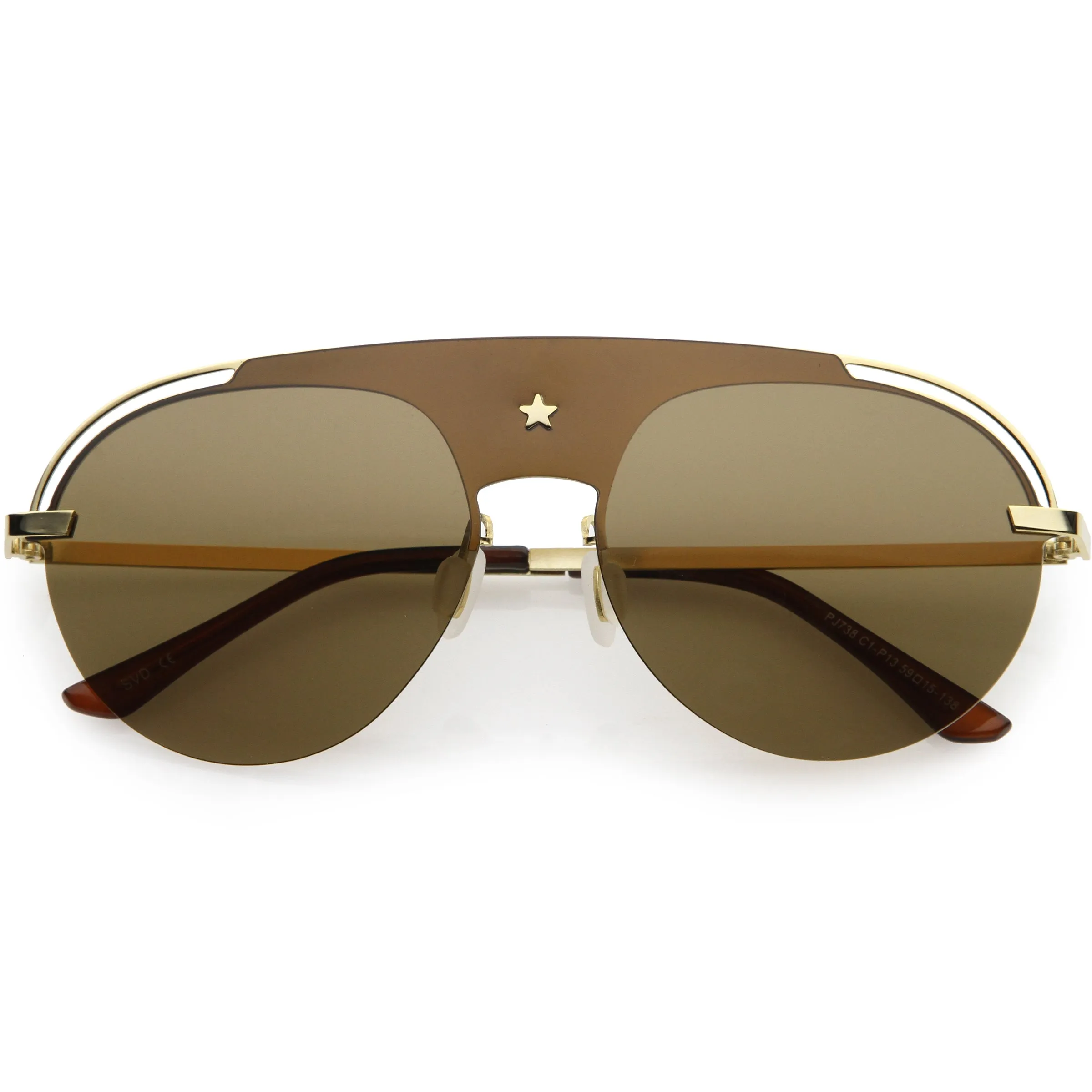 Classic Pilot Metal Brow Bar Star Detail Semi-Rimless Polarized Aviator Sunglasses D007