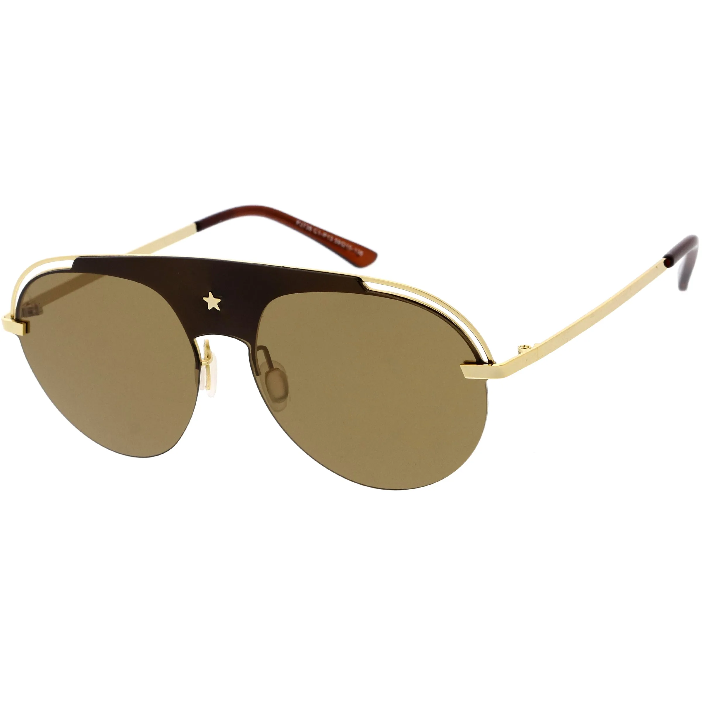 Classic Pilot Metal Brow Bar Star Detail Semi-Rimless Polarized Aviator Sunglasses D007