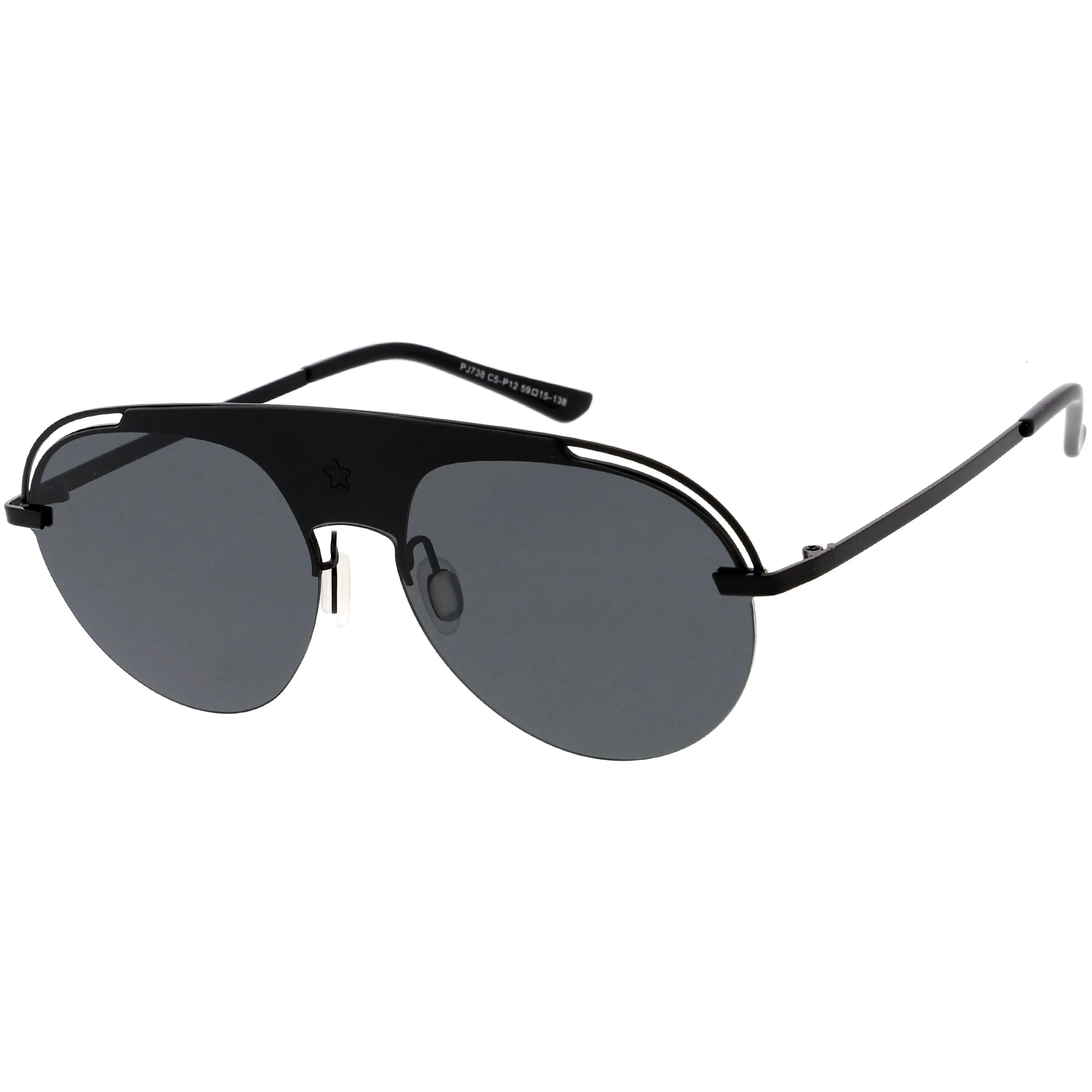 Classic Pilot Metal Brow Bar Star Detail Semi-Rimless Polarized Aviator Sunglasses D007
