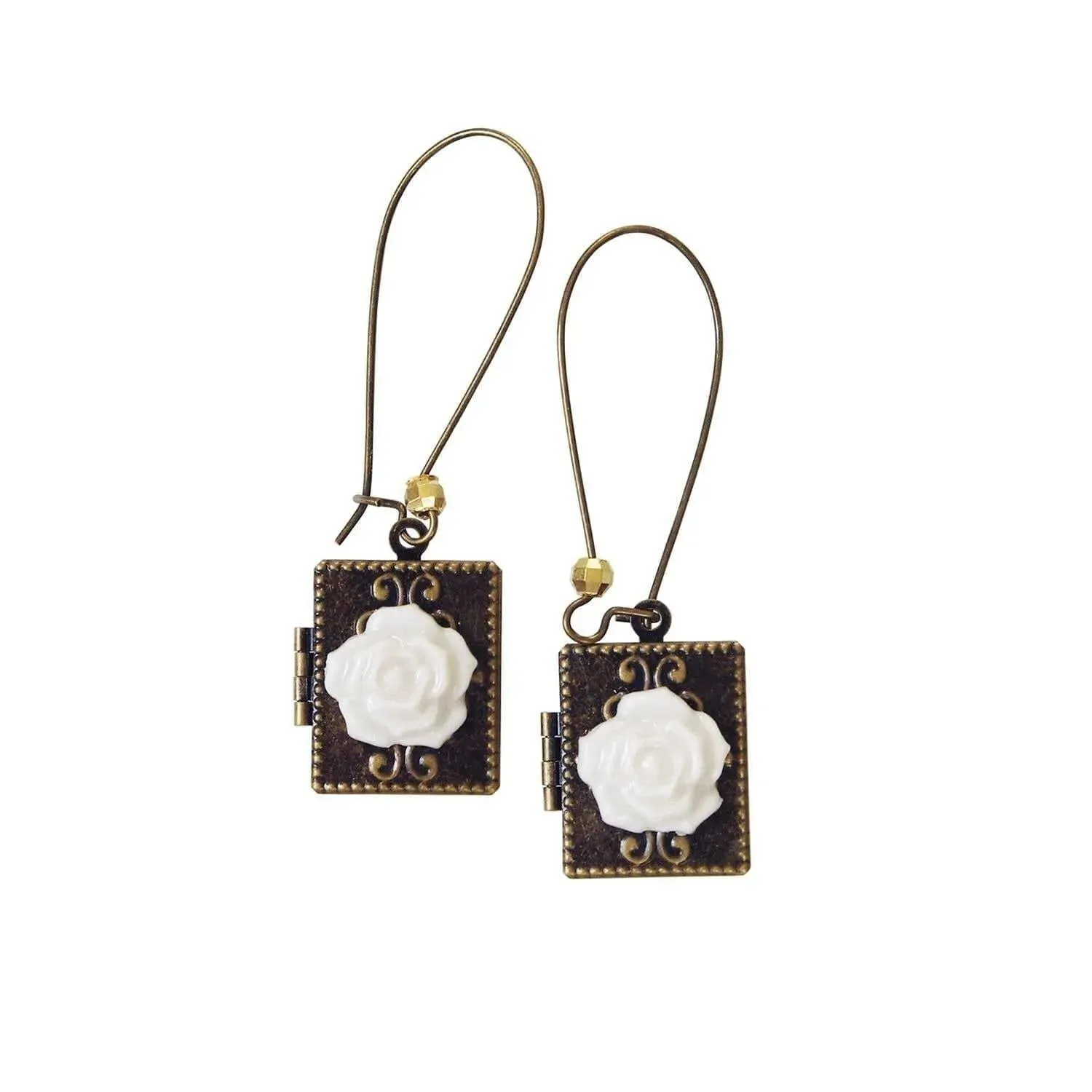 Classic Porcelain Rose on Vintage Book Locket Earrings | POPORCELAIN Based in Denmark