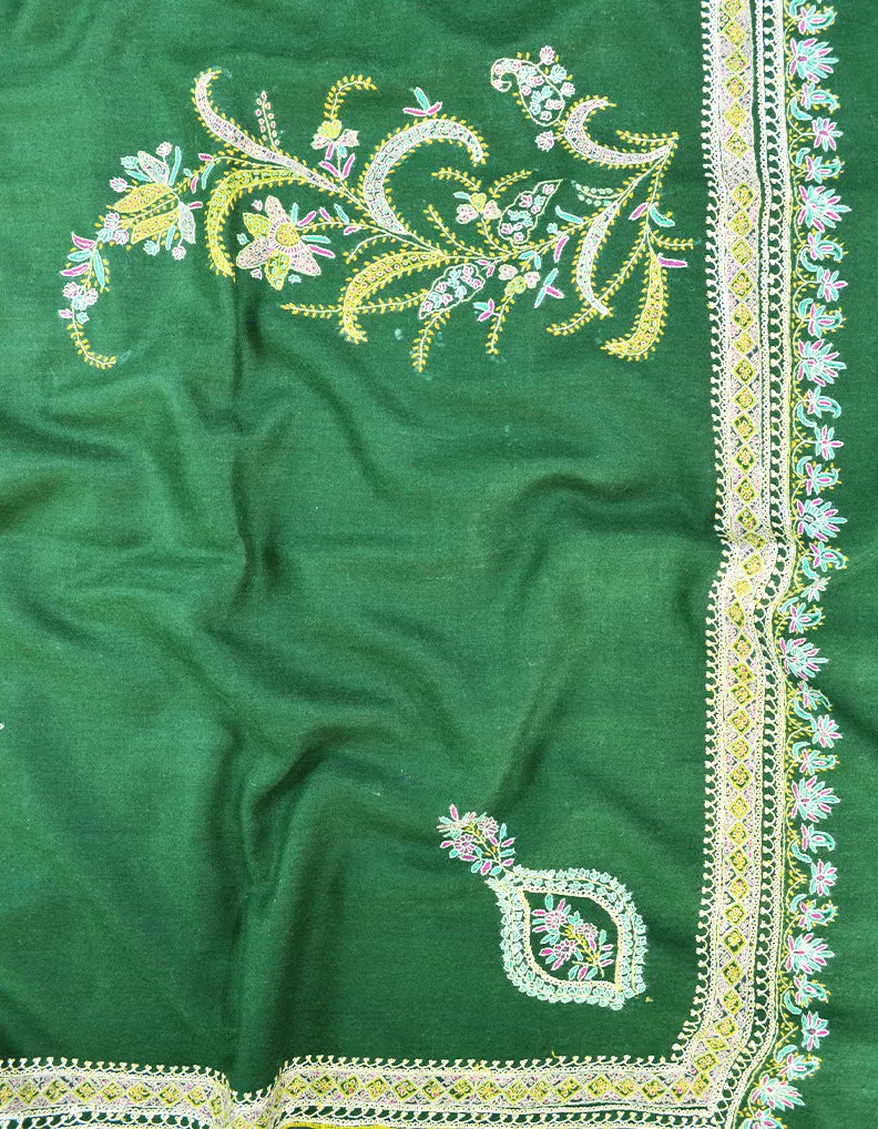 green tilla embroidery Pashmina shawl 8663