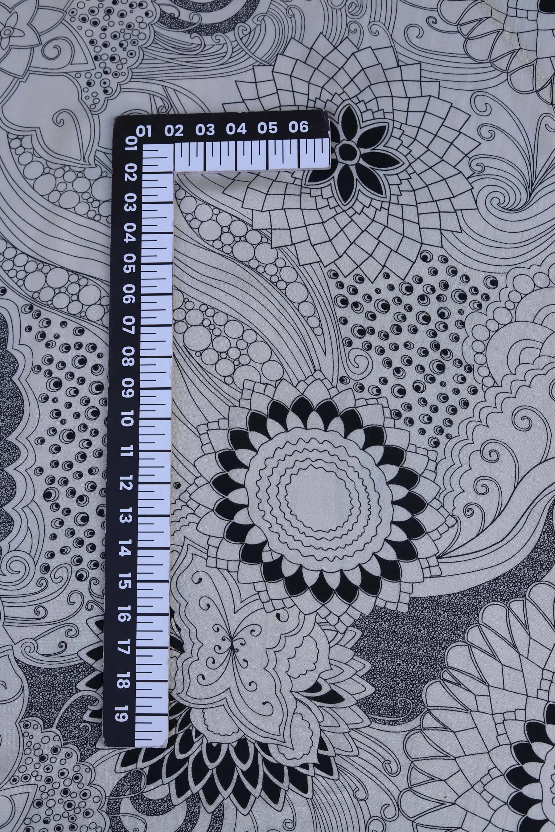 Ivory Oriental Pattern Printed Natural Muslin Silk Fabric