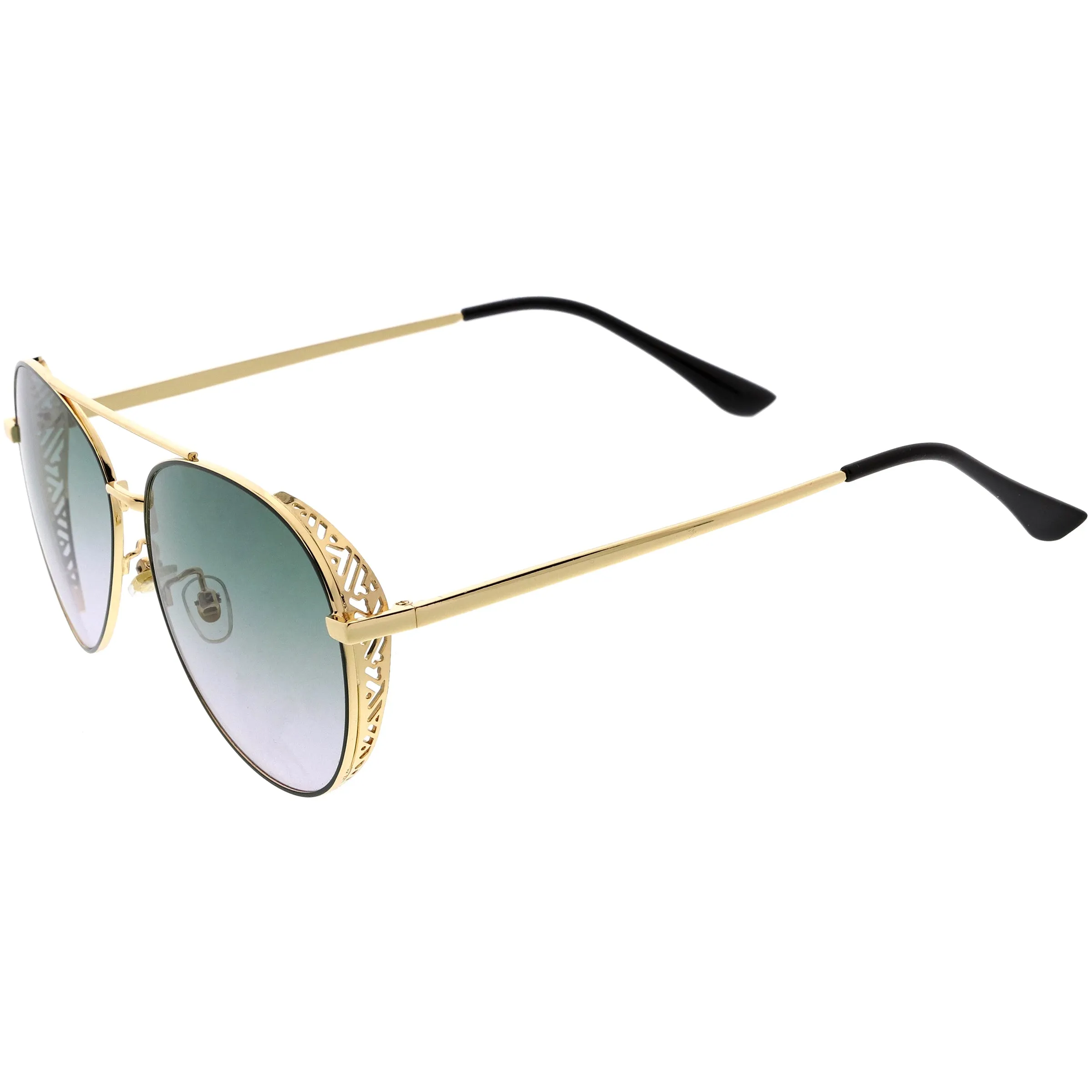 Luxe Laser Cut Metal Detail Side Cover Aviator Sunglasses D027