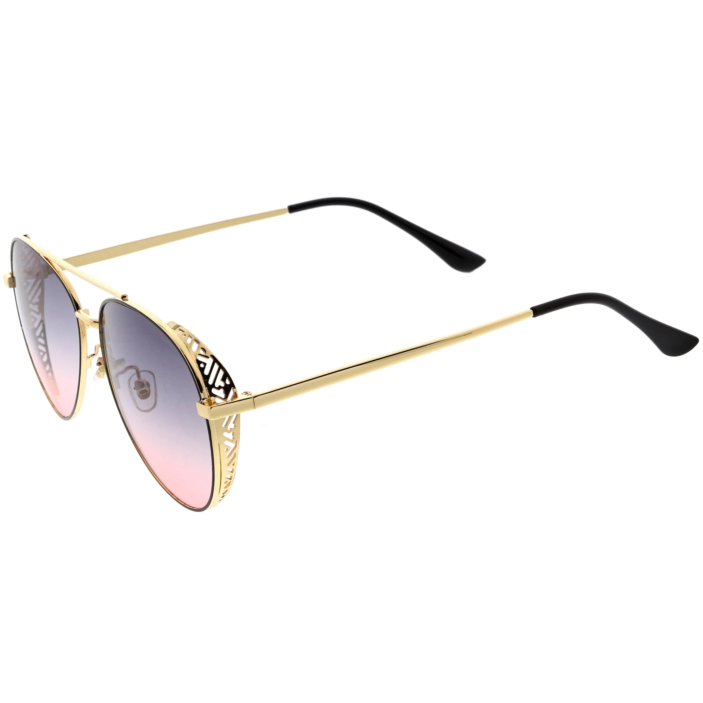 Luxe Laser Cut Metal Detail Side Cover Aviator Sunglasses D027