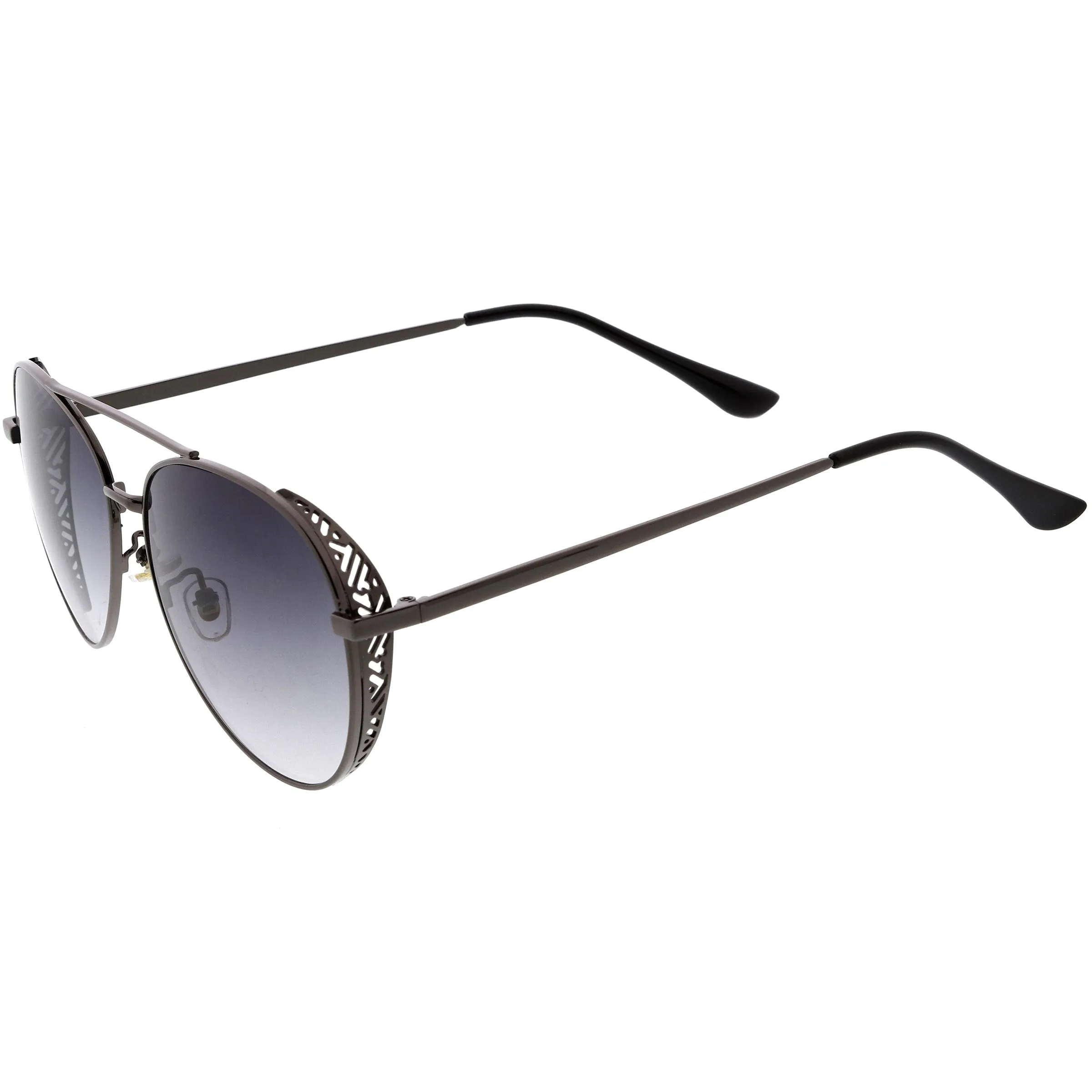 Luxe Laser Cut Metal Detail Side Cover Aviator Sunglasses D027