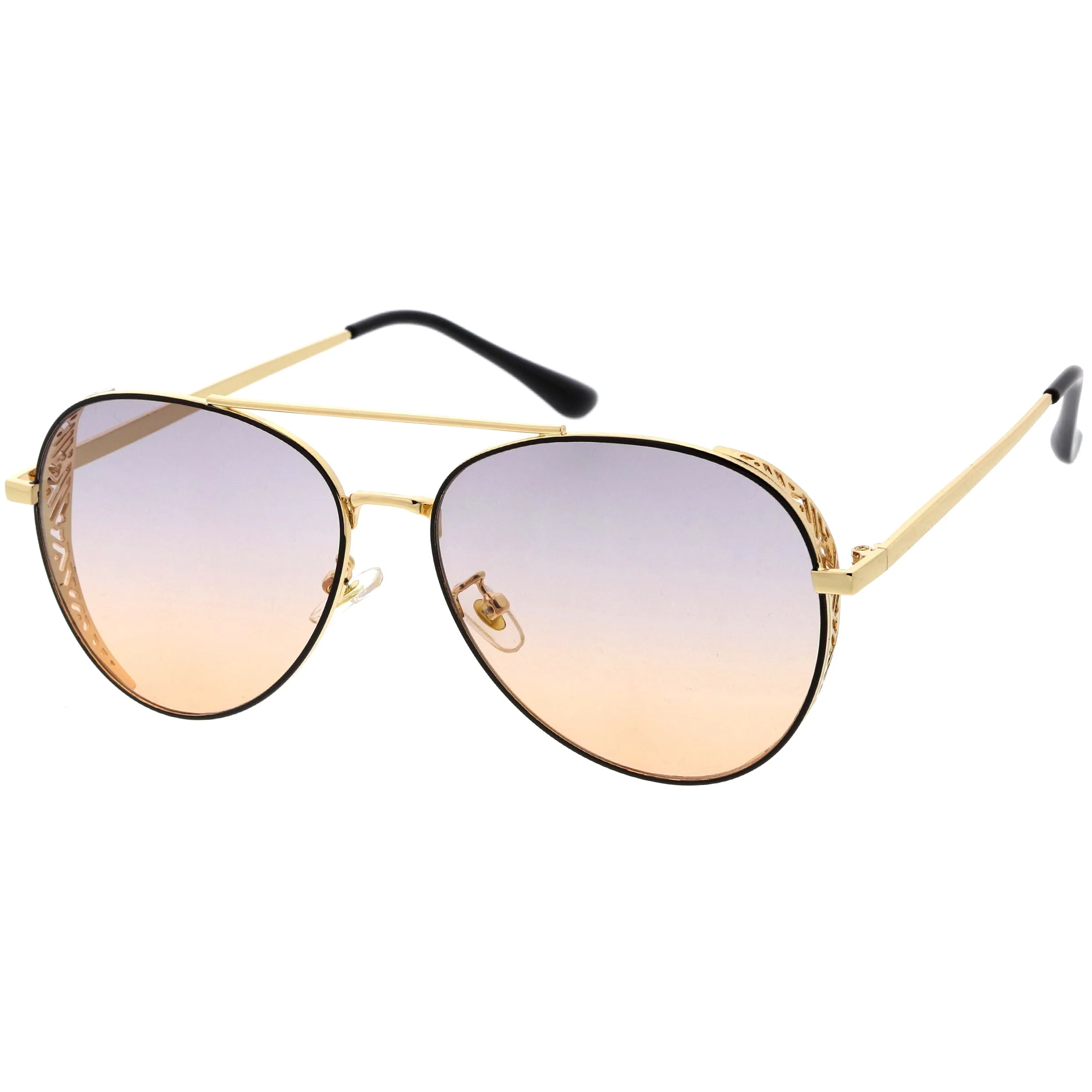 Luxe Laser Cut Metal Detail Side Cover Aviator Sunglasses D027