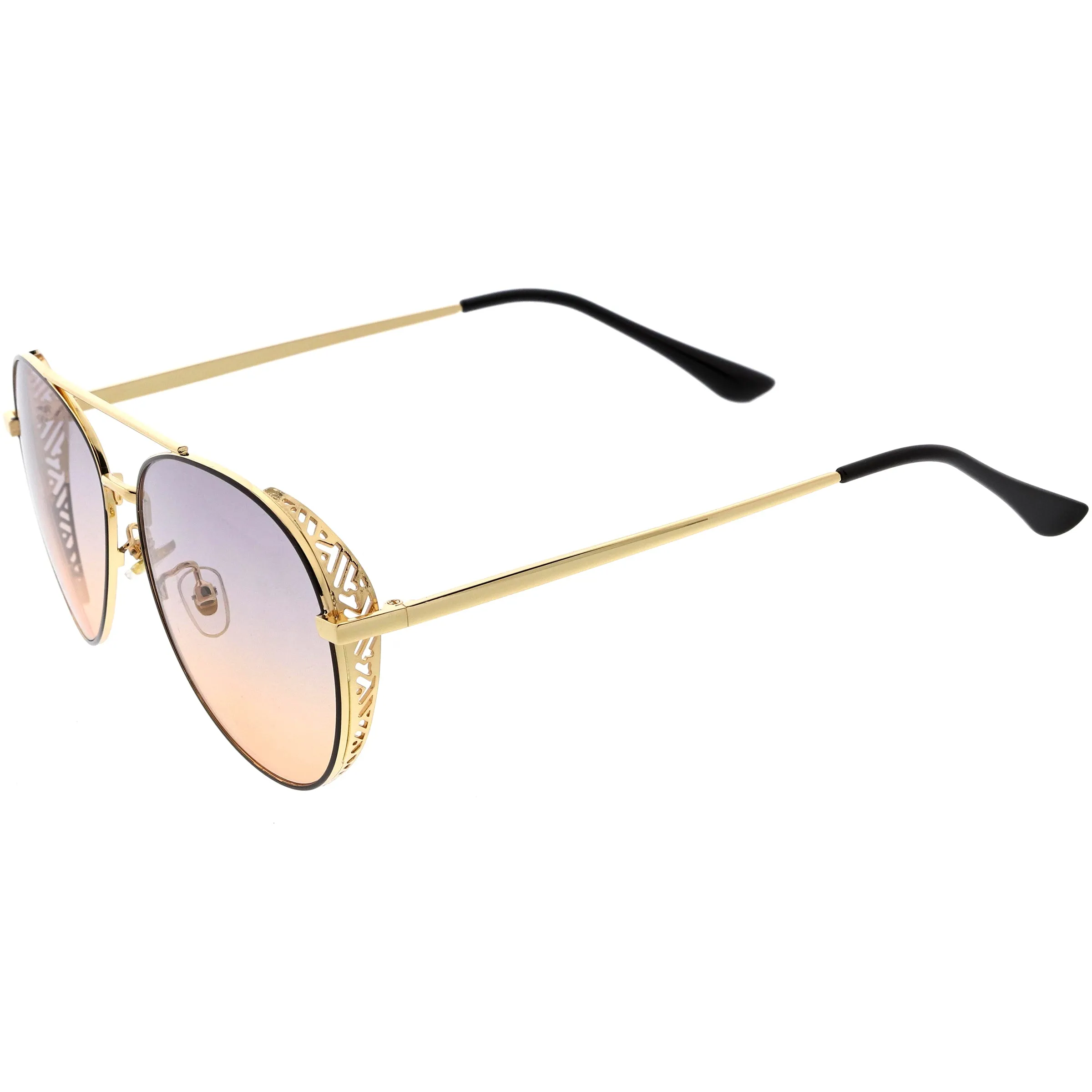 Luxe Laser Cut Metal Detail Side Cover Aviator Sunglasses D027