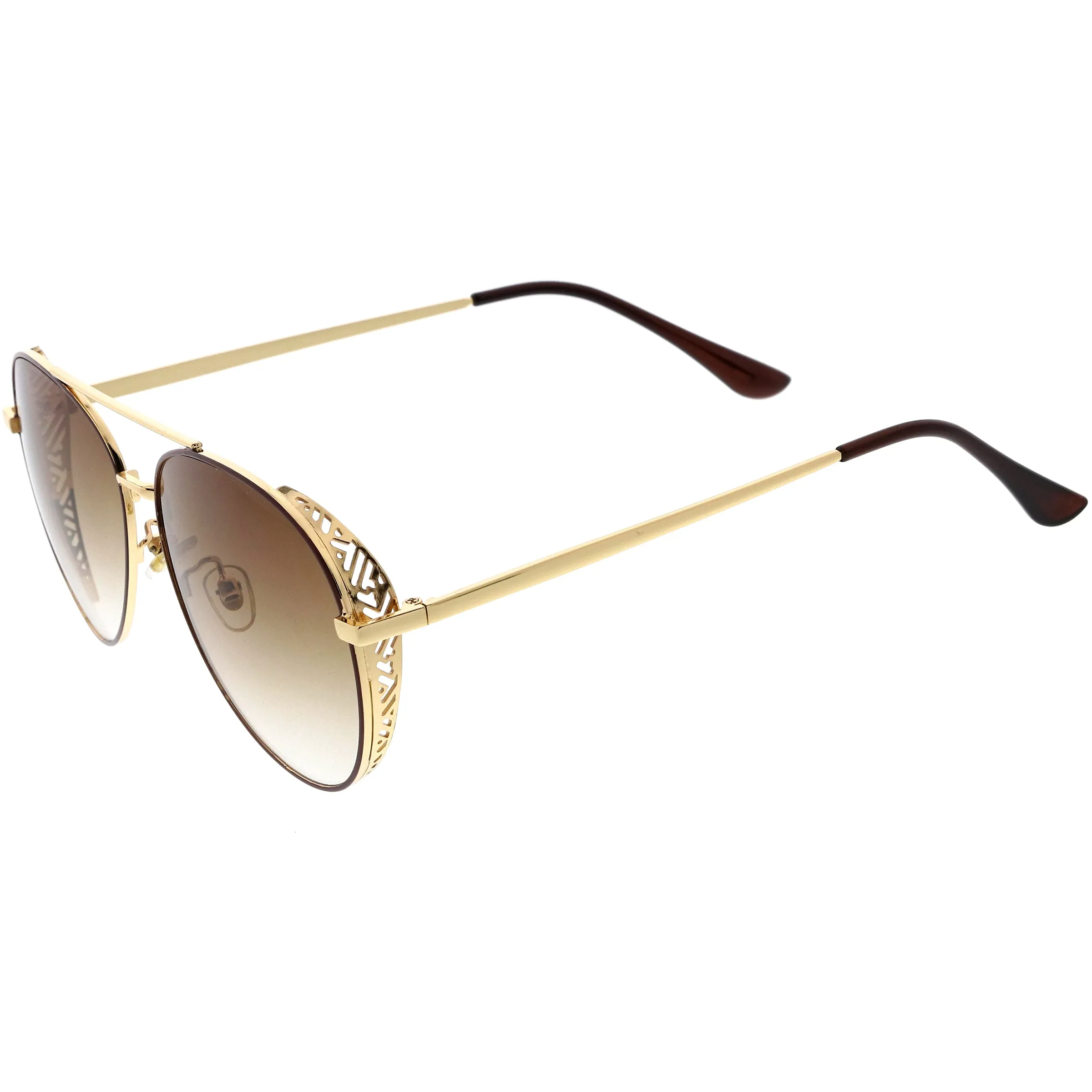 Luxe Laser Cut Metal Detail Side Cover Aviator Sunglasses D027