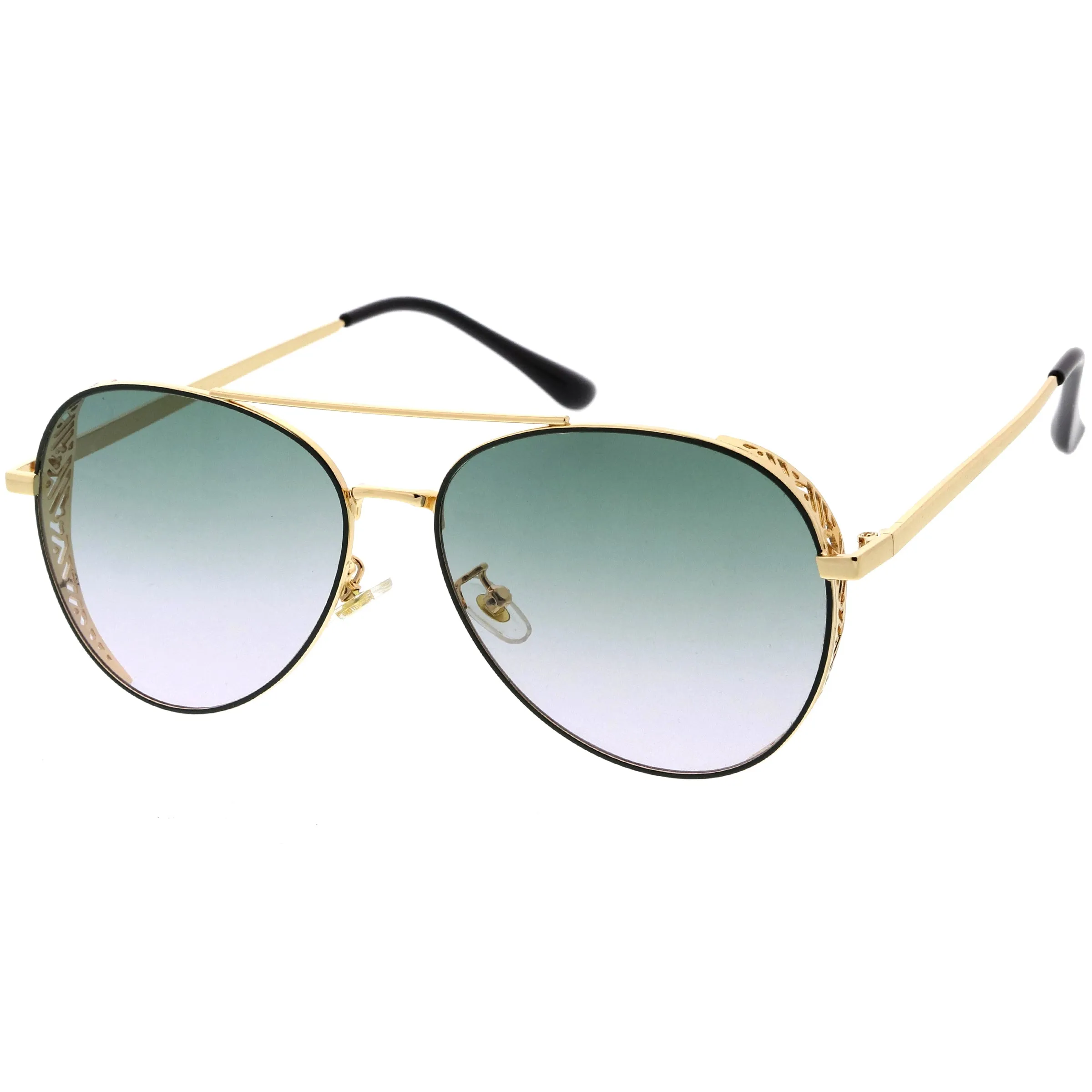 Luxe Laser Cut Metal Detail Side Cover Aviator Sunglasses D027