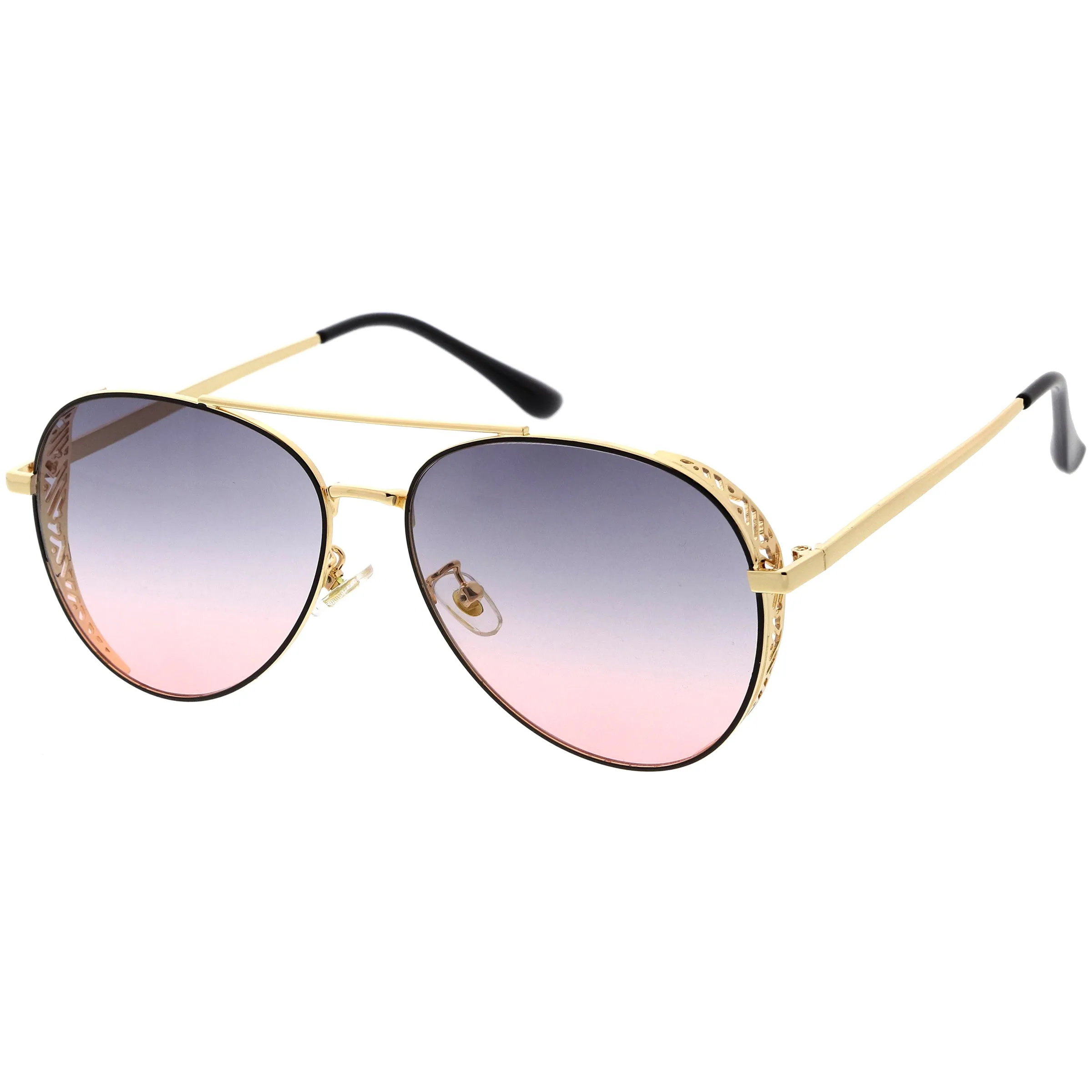 Luxe Laser Cut Metal Detail Side Cover Aviator Sunglasses D027