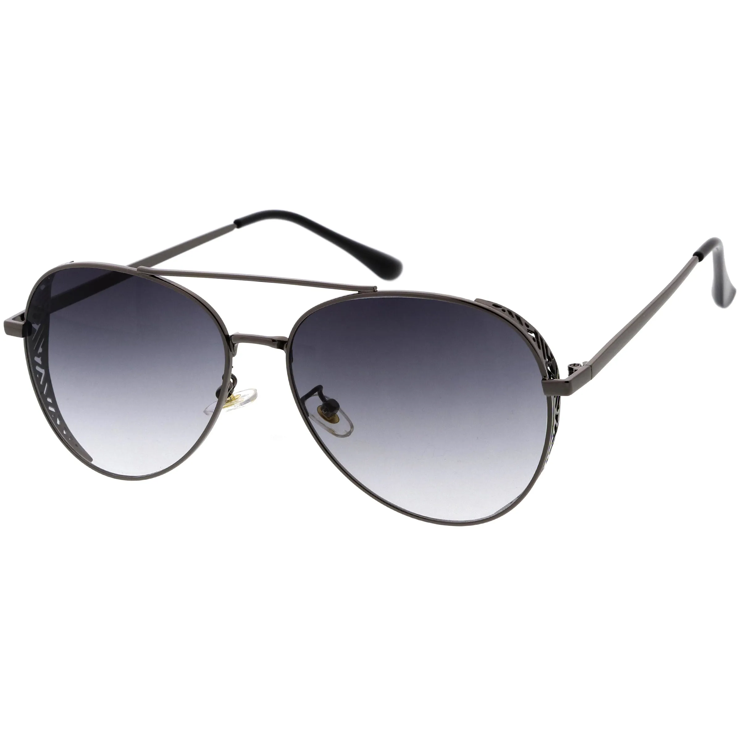 Luxe Laser Cut Metal Detail Side Cover Aviator Sunglasses D027