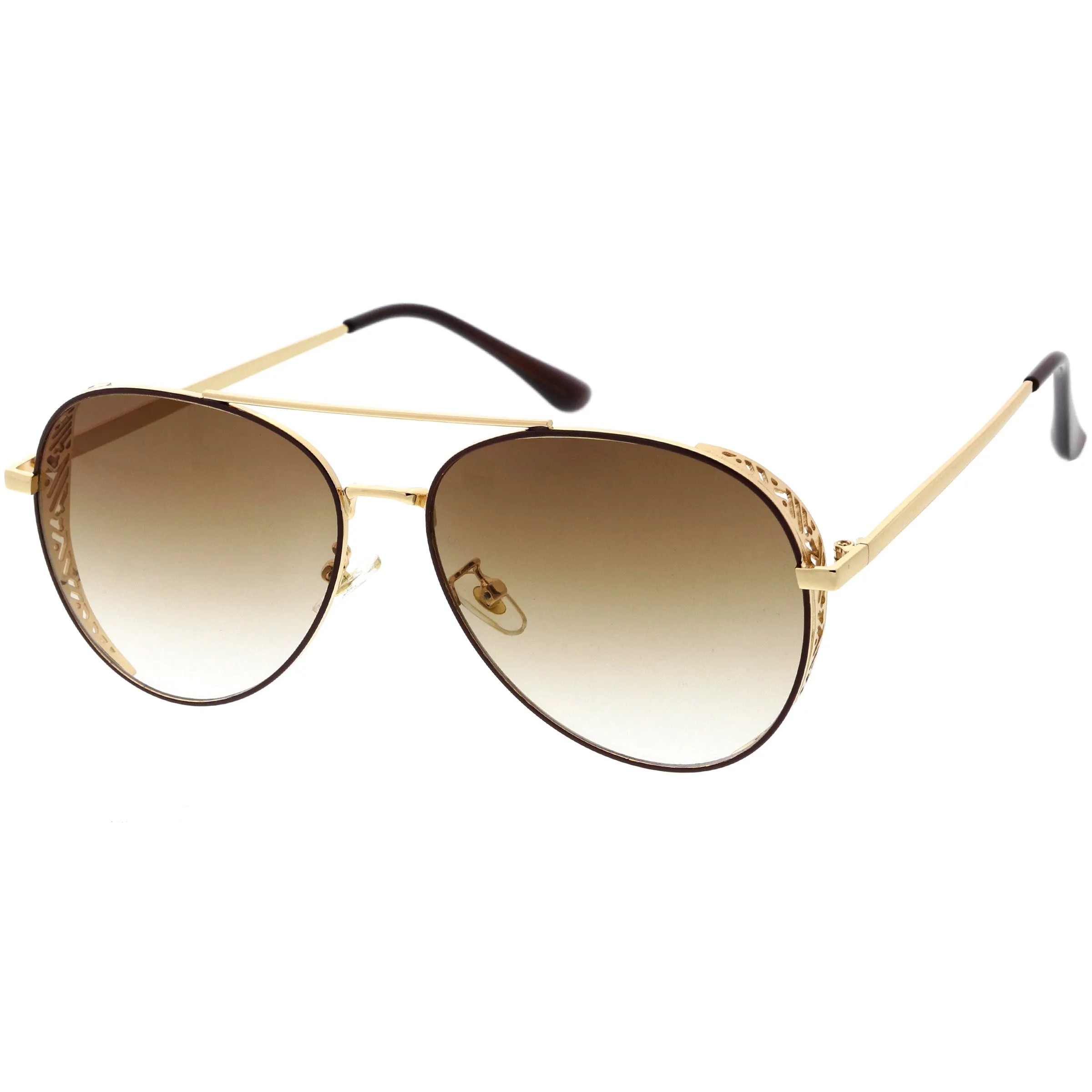 Luxe Laser Cut Metal Detail Side Cover Aviator Sunglasses D027