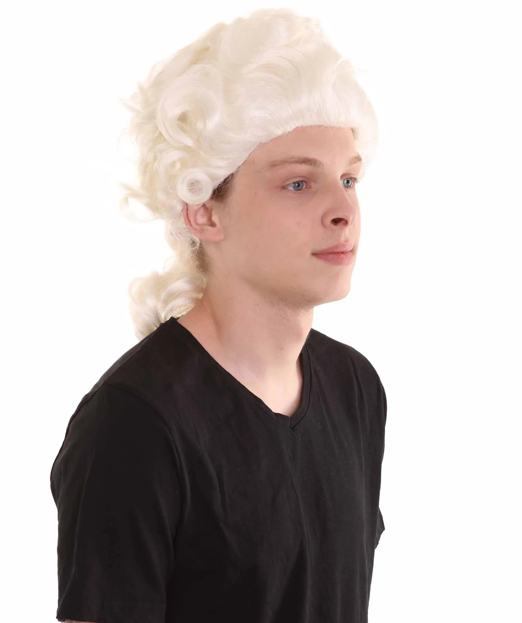 Men's Curly Colonial Historical Wig White | Premium Breathable Capless Cap