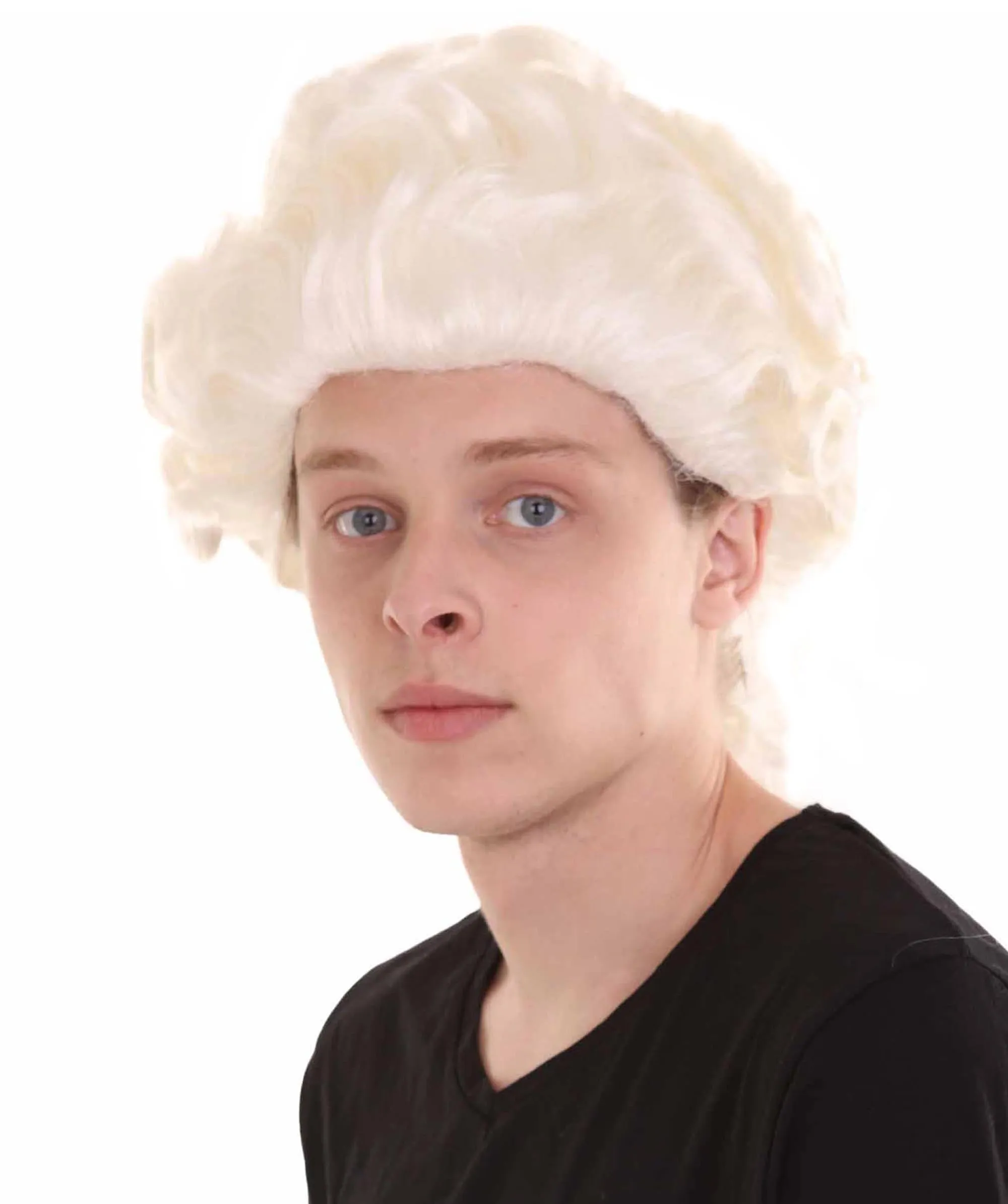 Men's Curly Colonial Historical Wig White | Premium Breathable Capless Cap