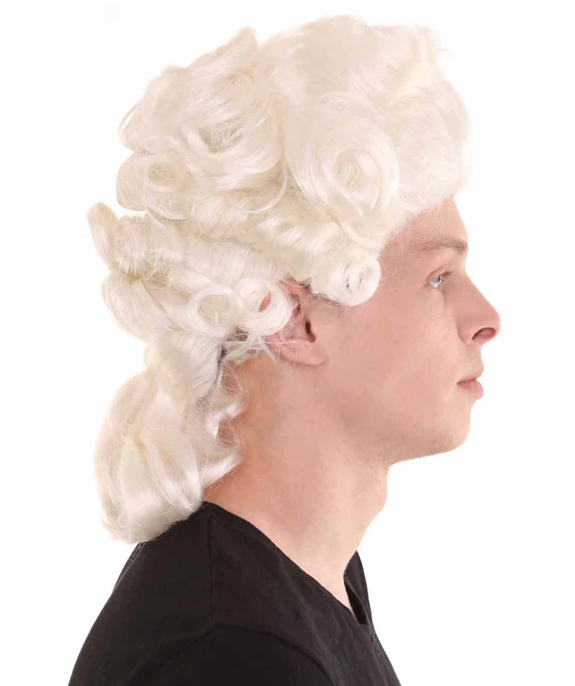 Men's Curly Colonial Historical Wig White | Premium Breathable Capless Cap
