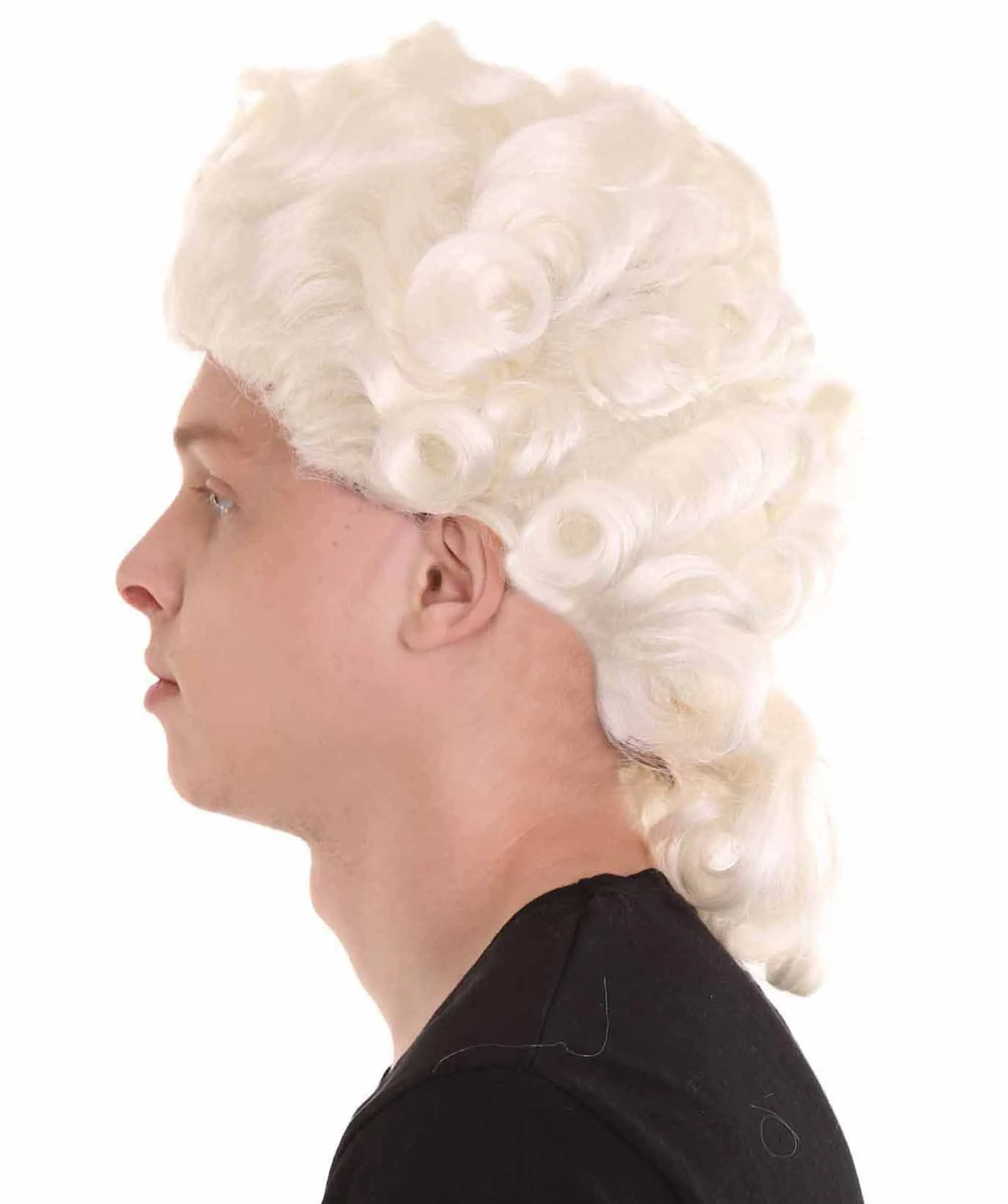 Men's Curly Colonial Historical Wig White | Premium Breathable Capless Cap