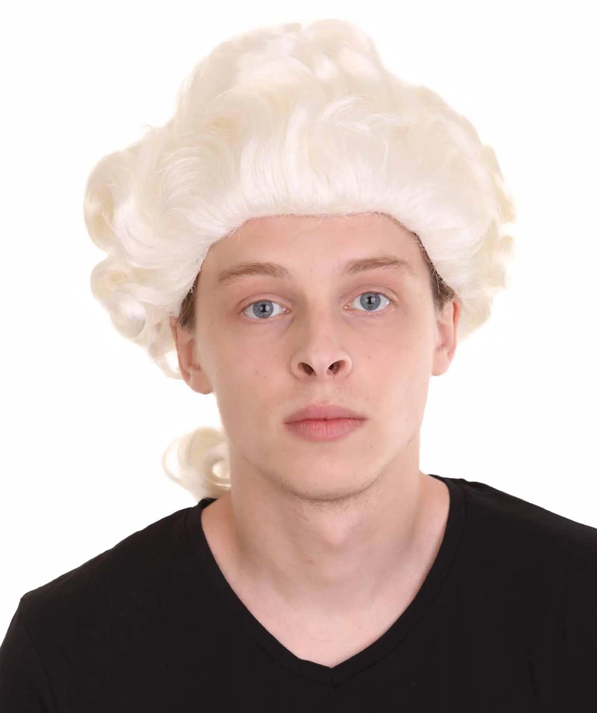 Men's Curly Colonial Historical Wig White | Premium Breathable Capless Cap