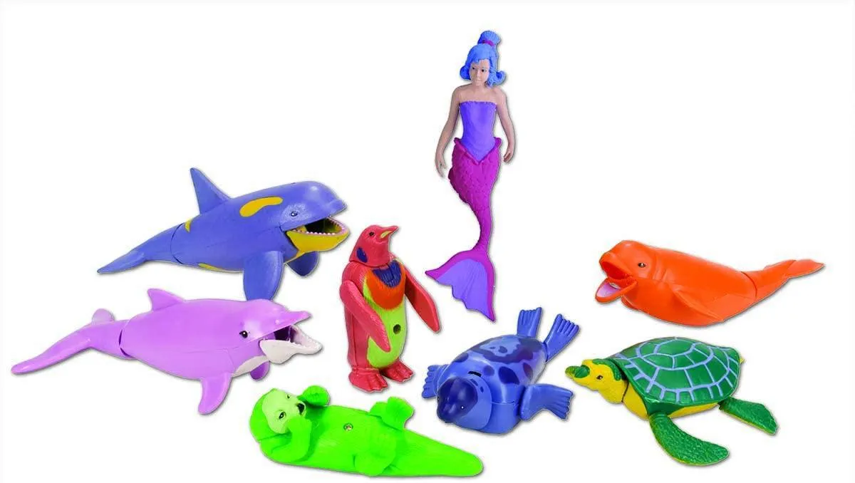 Mermaid Moveable Action Playset, Aquatic Animals, Kids Gifts, Water Toys, 9-Pieces