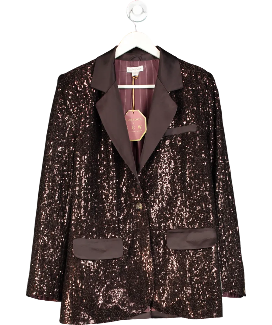 Monsoon Brown X Sarah Corbett-winder Satin Sequin Blazer Bronze UK 10