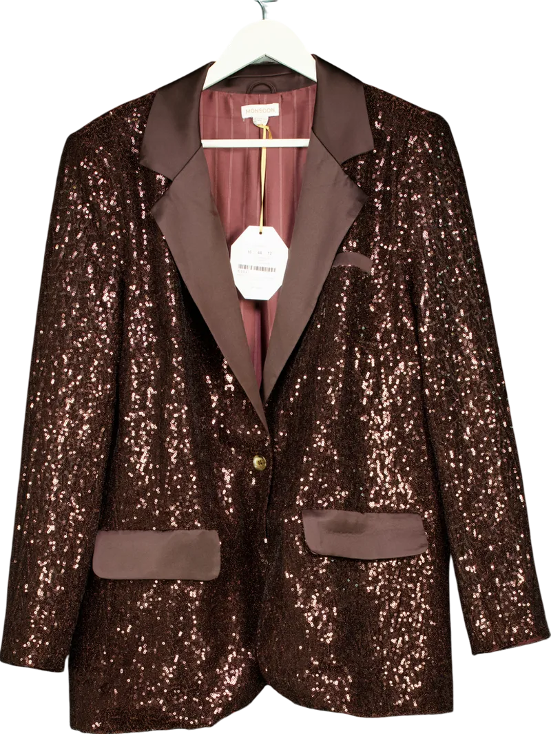 Monsoon Brown X Sarah Corbett-winder Satin Sequin Blazer Bronze UK 10