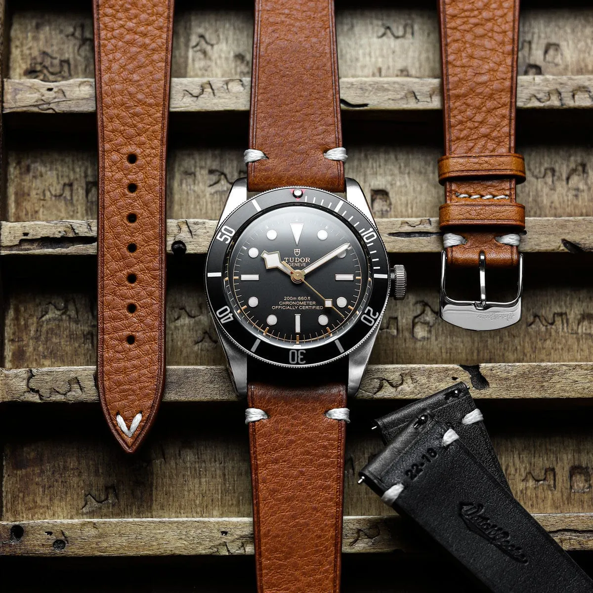 Overton Badalassi Carlo Minerva Box Leather V-Stitch Watch Strap - Dark Brown