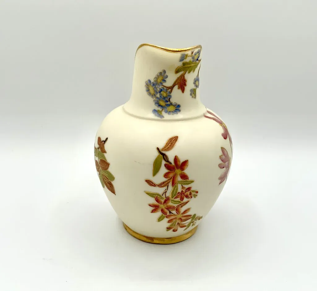 Royal Worcester Hand Painted Porcelain Ewer Floral Gold #1094 /ah