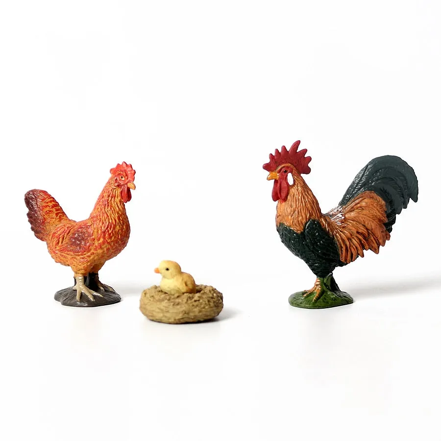 Simulation Hand-painted animal protototype Set Hen Poultry,Rabbit,Dog Farm Model Figurine Miniature Educational Kids Toys