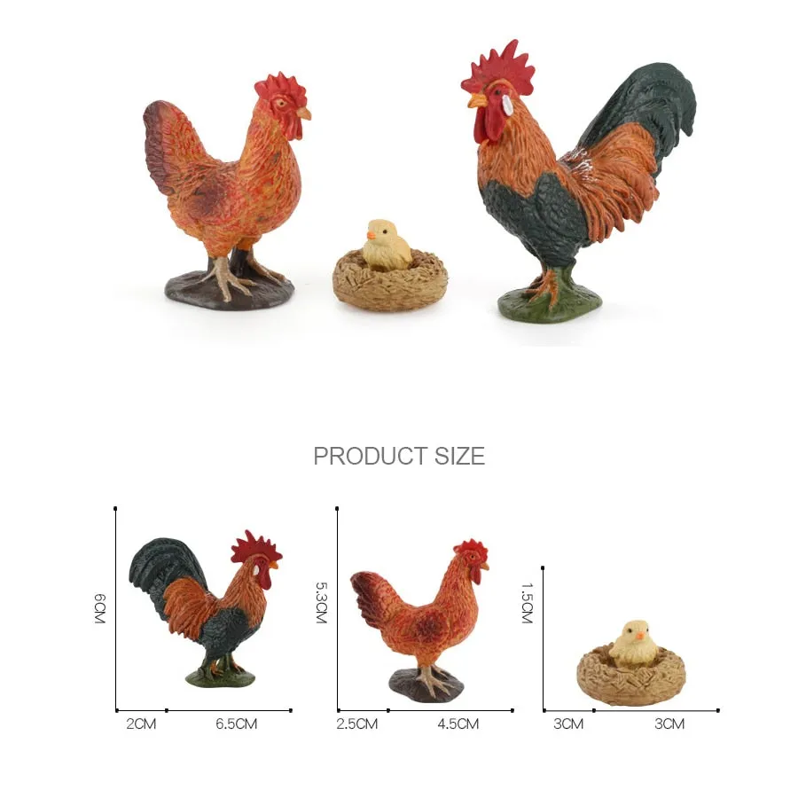 Simulation Hand-painted animal protototype Set Hen Poultry,Rabbit,Dog Farm Model Figurine Miniature Educational Kids Toys