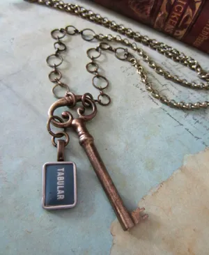 Steampunk necklace  - Key of time - antique skeleton key - Vintage Antique French key with Antique typewriter key