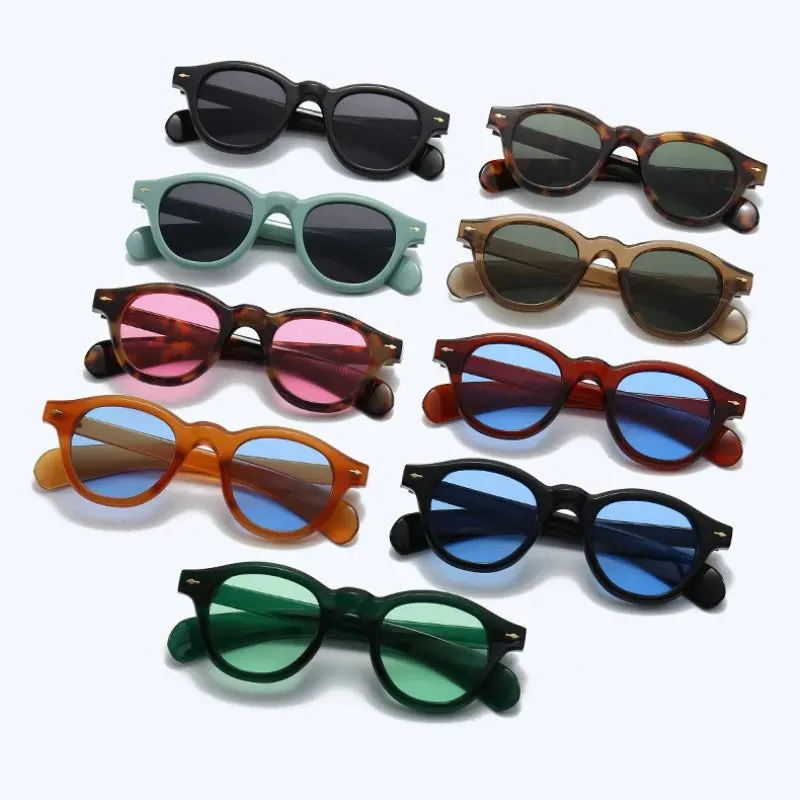 VAIGE Vintage Round Plastic Frame Sunglasses with UV400 Protection, Small Size, Simple Rivet Design, 55mm Lens Width, Casual Eyewear
