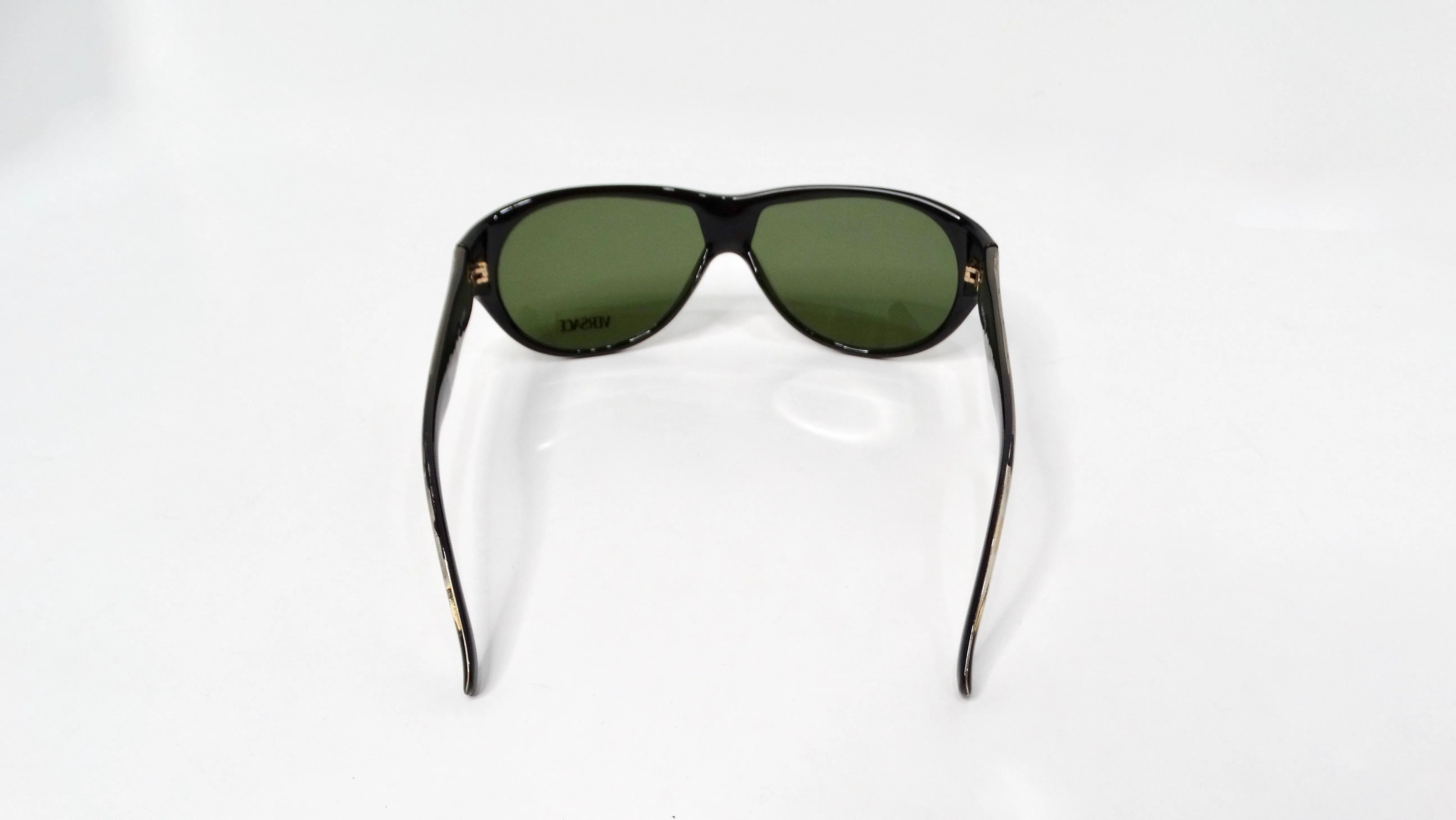 Versace 439 Aviator Black & Green Sunglasses With Gold Greca Detailing