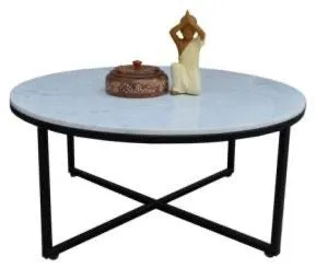 White Marble round coffee table X base